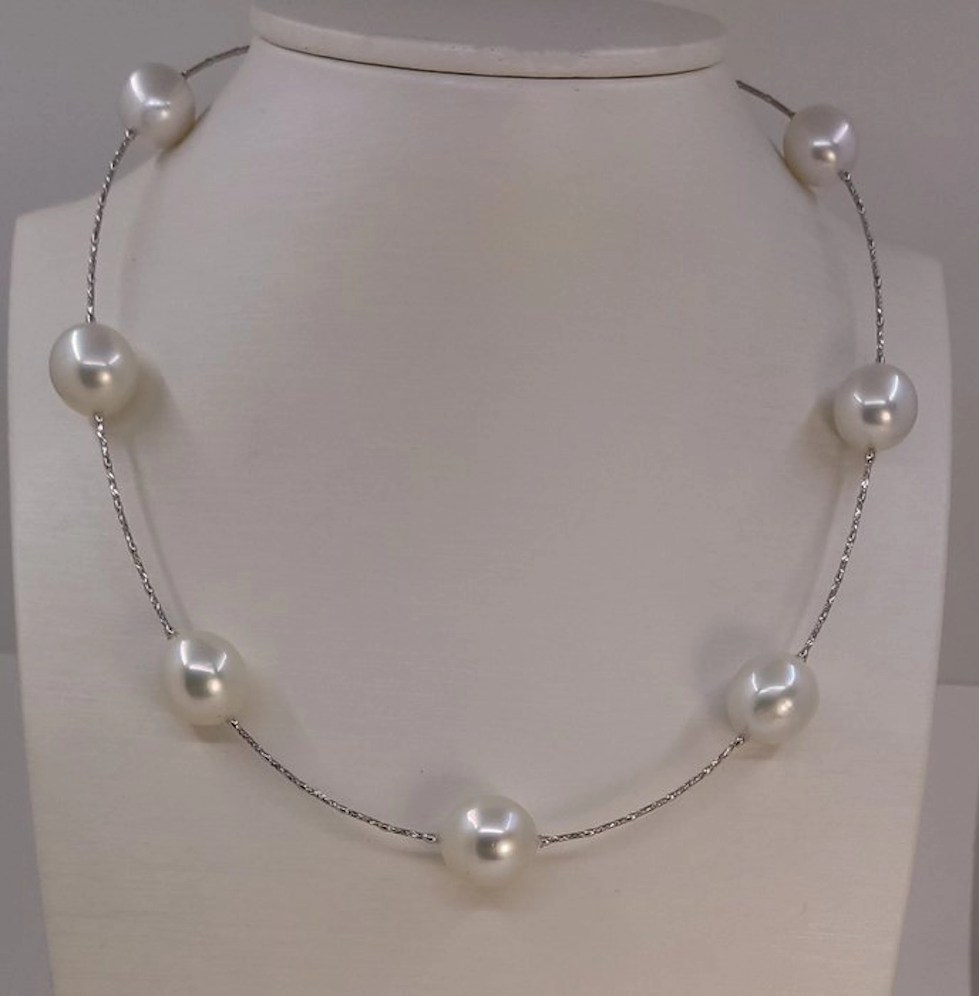 Necklace - 18 kt. White gold, ALGT Certified White South Sea Pearls - 12x14mm