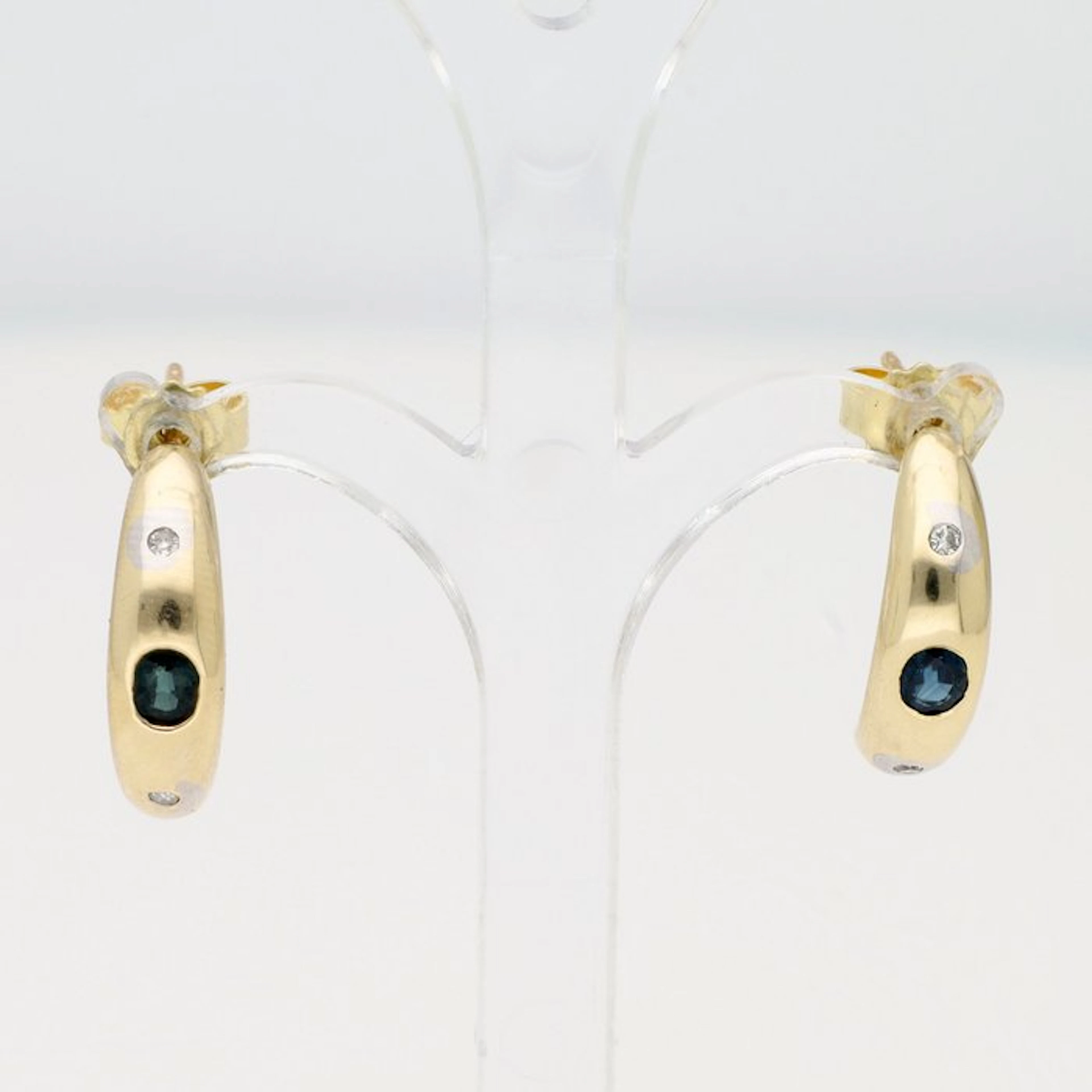 Earrings - 14 kt. Yellow gold - 0.04ct. tw. Diamond (Natural) - Sapphire