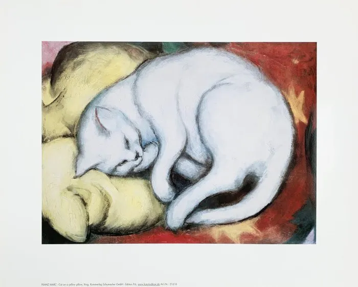 Franz Marc (1880-1916) - Cat on yellow pillow - Artprint - 50 x 40 cm