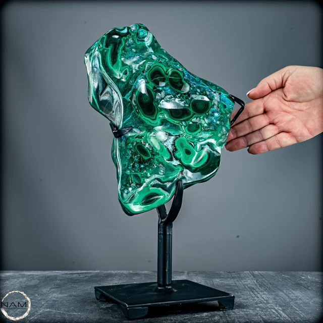 Malachite on stand – museum exhibit in collector's...