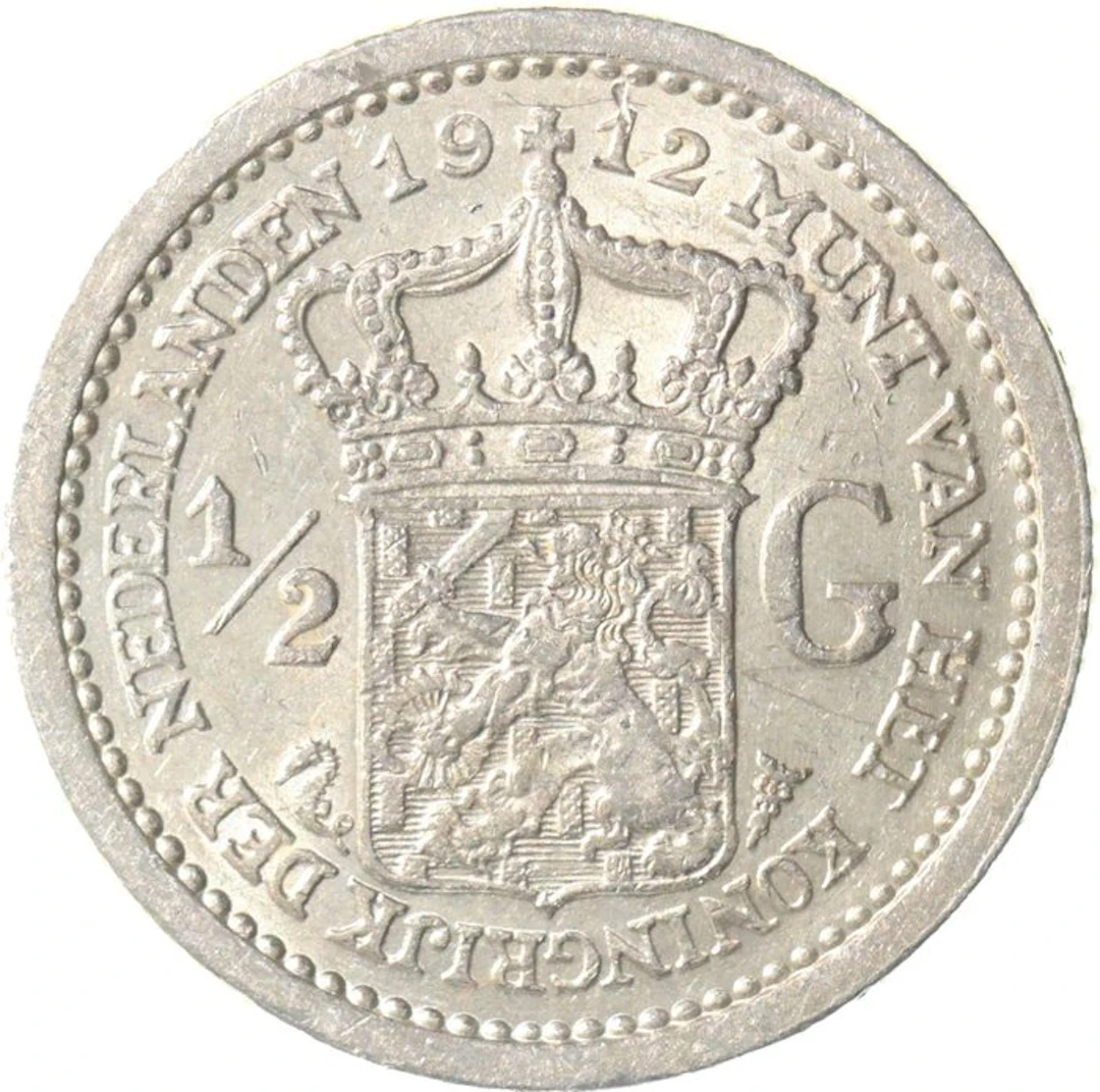 Netherlands. Wilhelmina. 1/2 Gulden 1912 KWALITEIT (No reserve price)