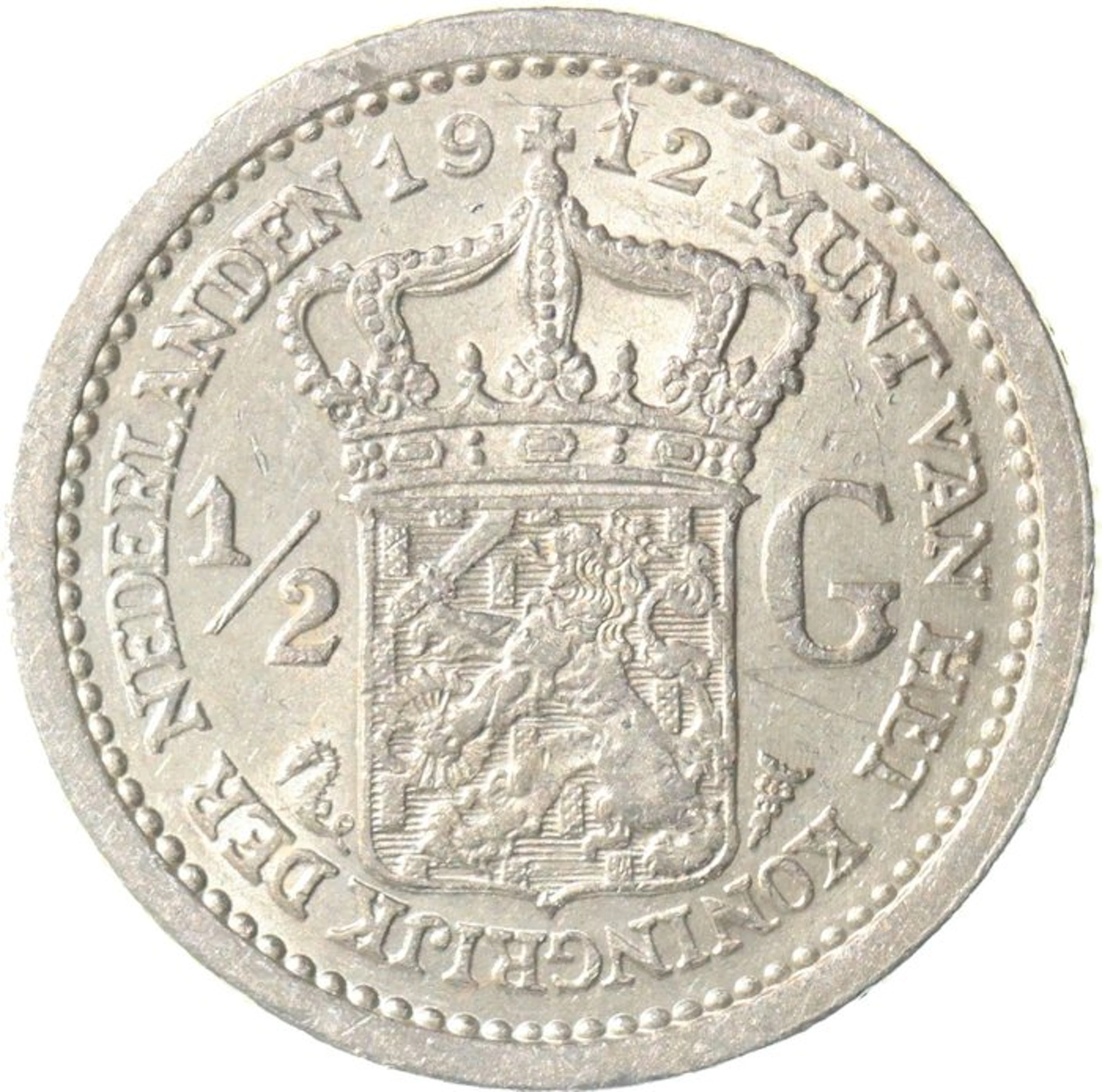 Netherlands. Wilhelmina. 1/2 Gulden 1912 KWALITEIT (No reserve price)