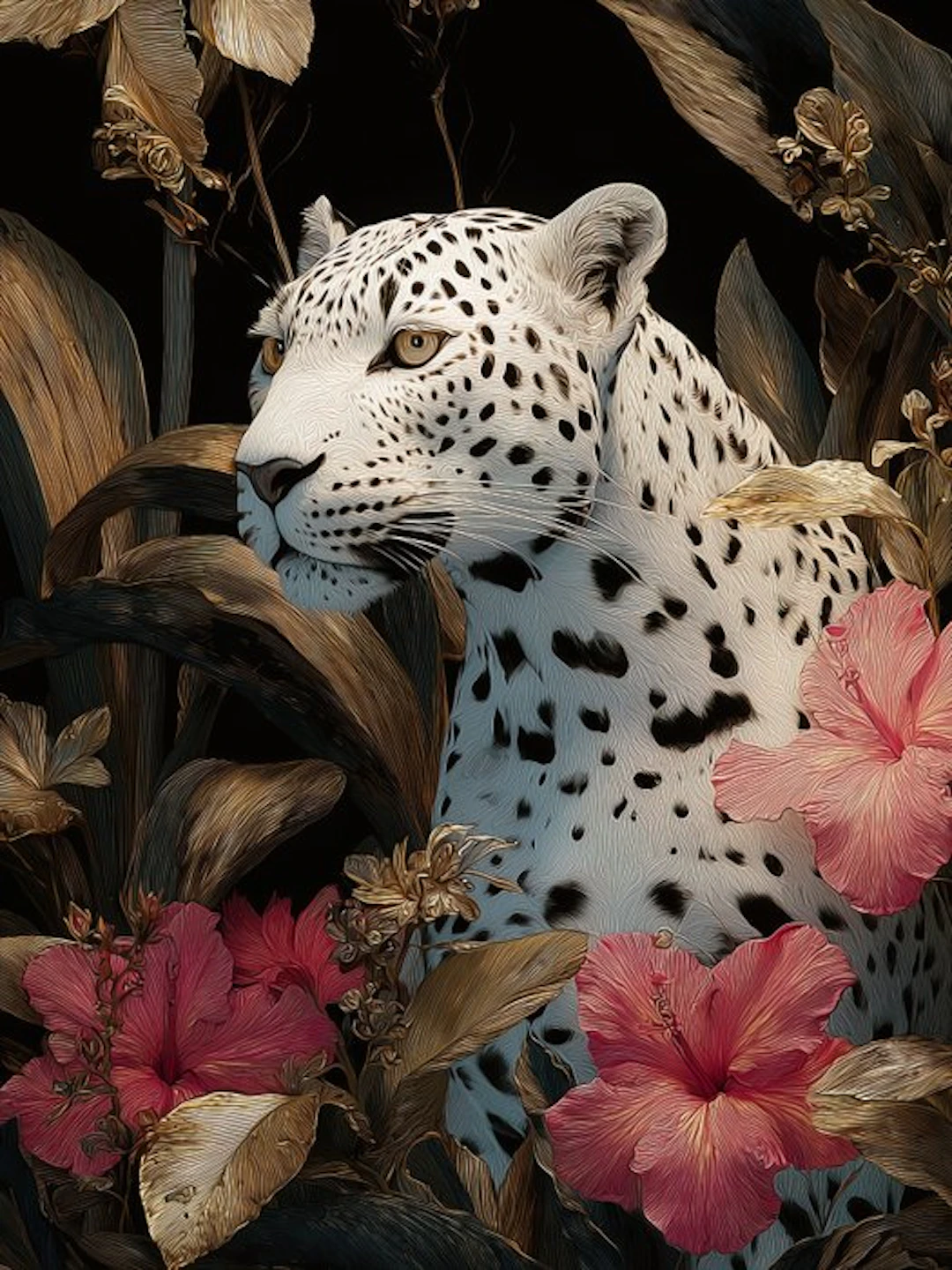 yamila - "El Guardián de las Grietas: Leopardo en Florecimiento Kintsugi"