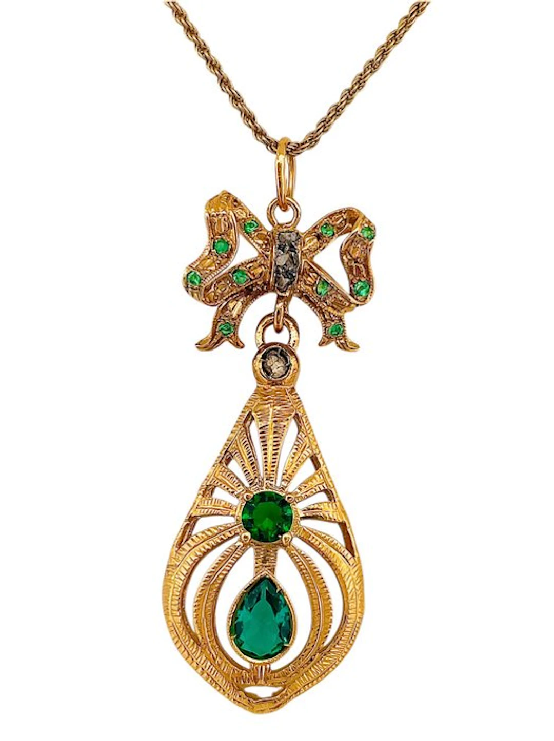 No reserve price - Necklace - 9 kt. Yellow gold, Silver Emerald - Diamond