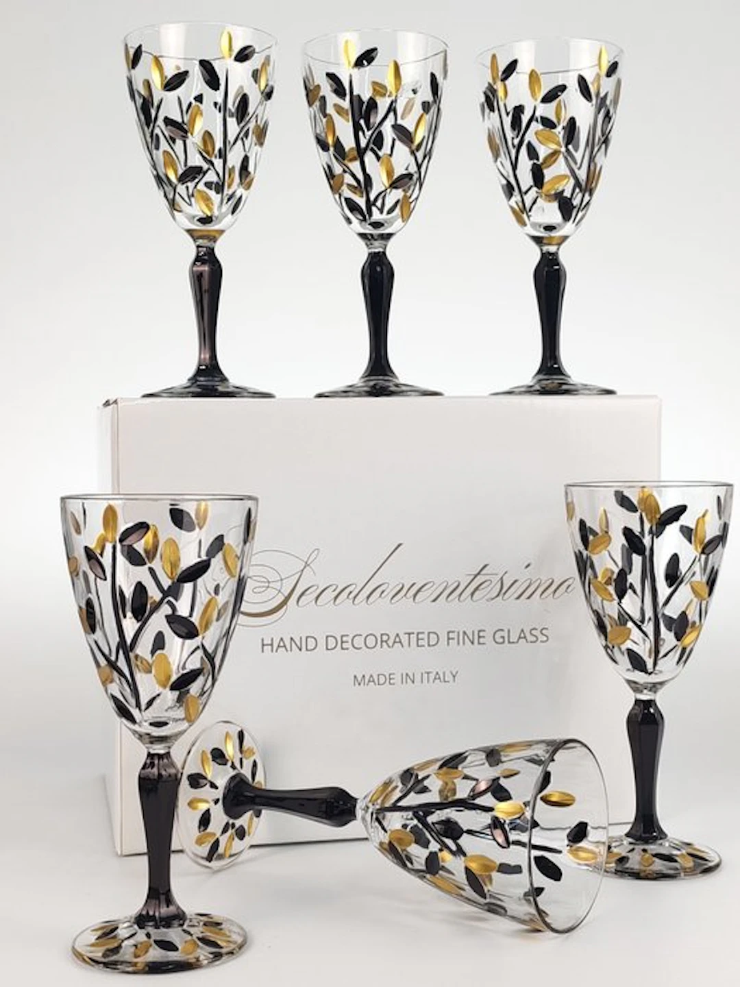 Secoloventesimo - Chalice (6) - Leaves black golden chalice - Enamel