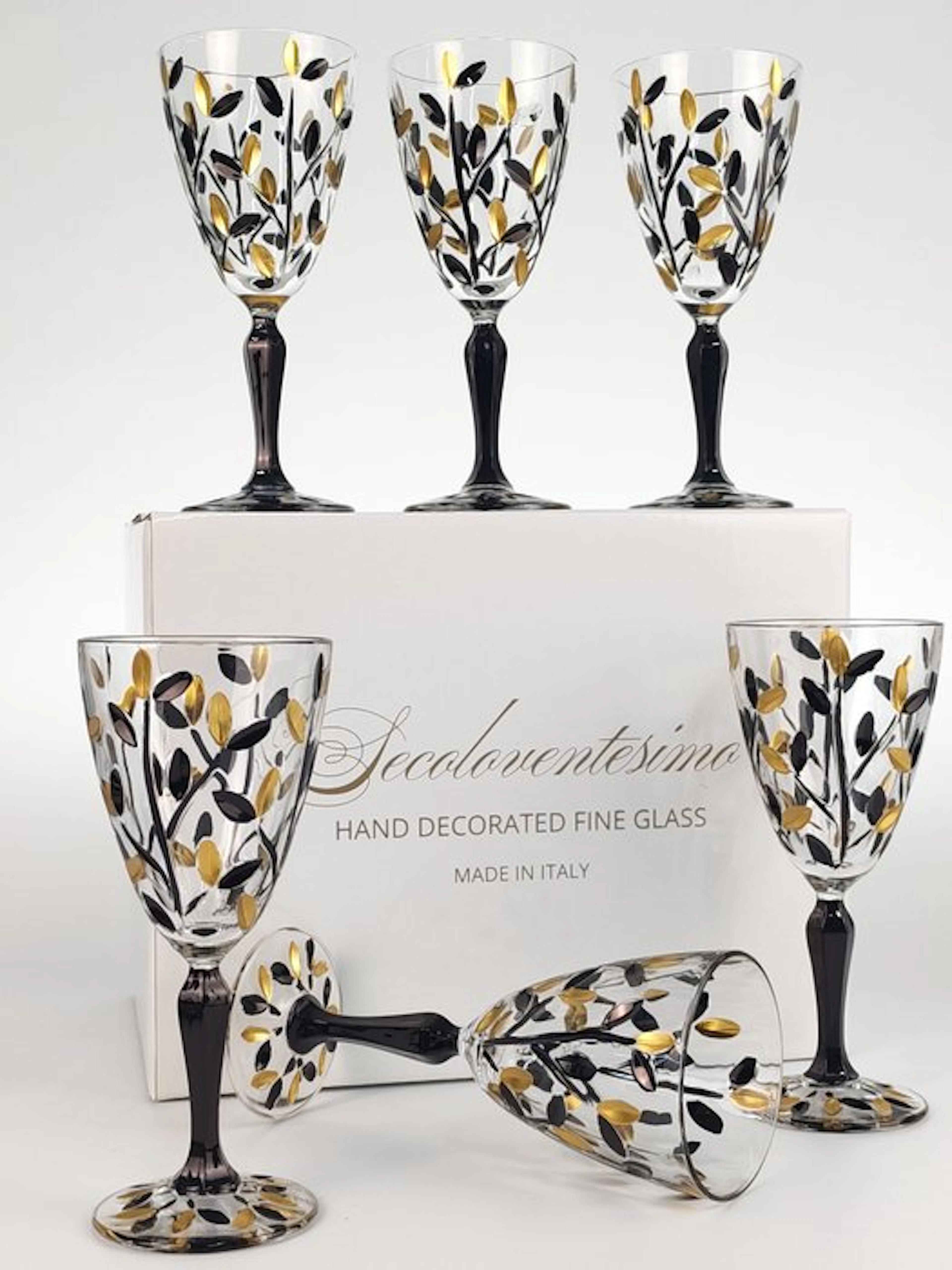 Secoloventesimo - Chalice (6) - Leaves black golden chalice - Enamel