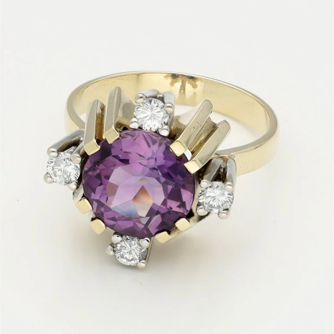 Ring - 14 kt. Yellow gold Sapphire - Diamond