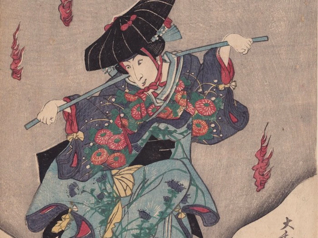 Kunisada: "Scene from Fude Hajime Mazebari Soga"...