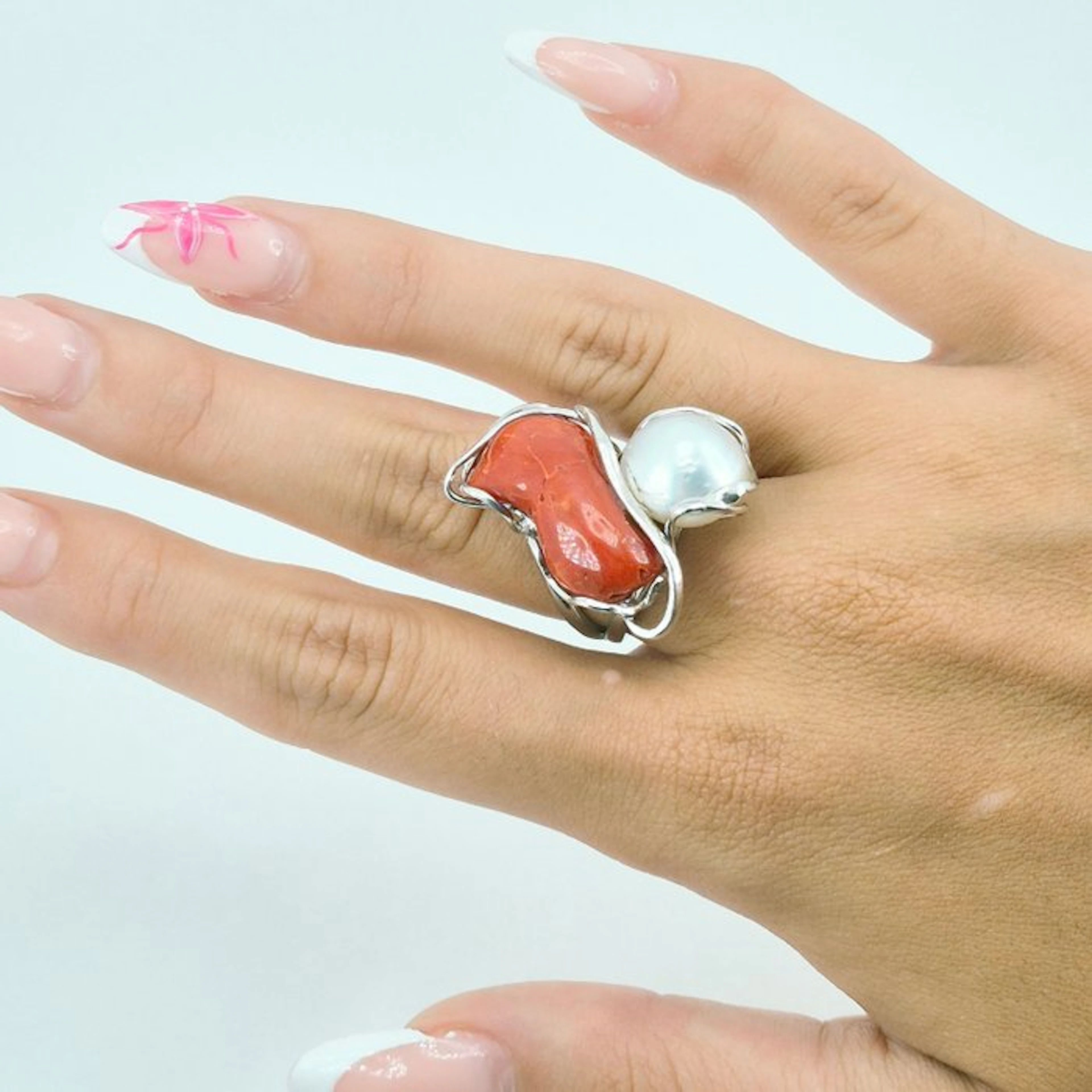 Coral - Silver - Ring - CORALLO MEDITERRANEO