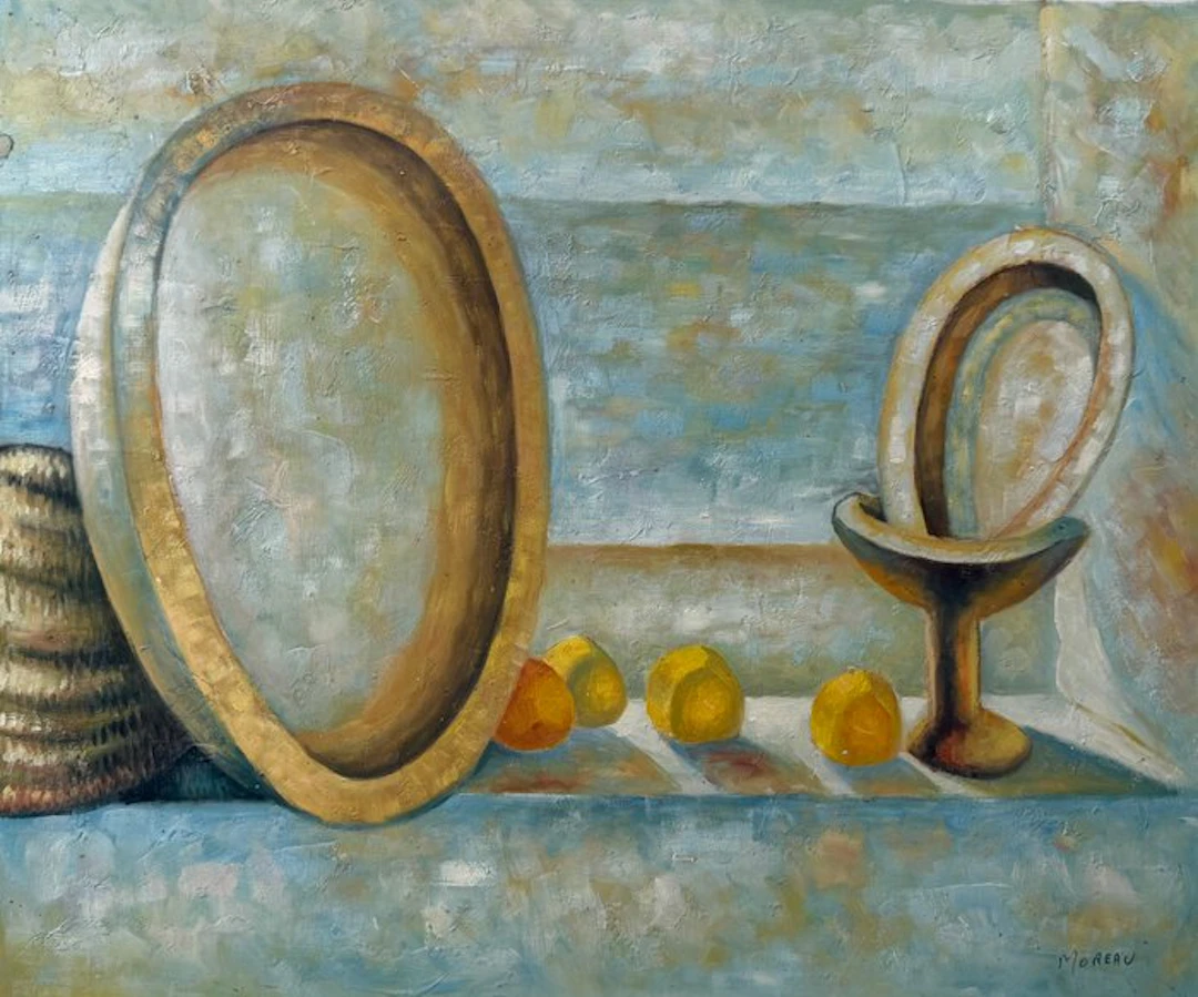 Moreau (XX) - Nature morte au plateau et au verre