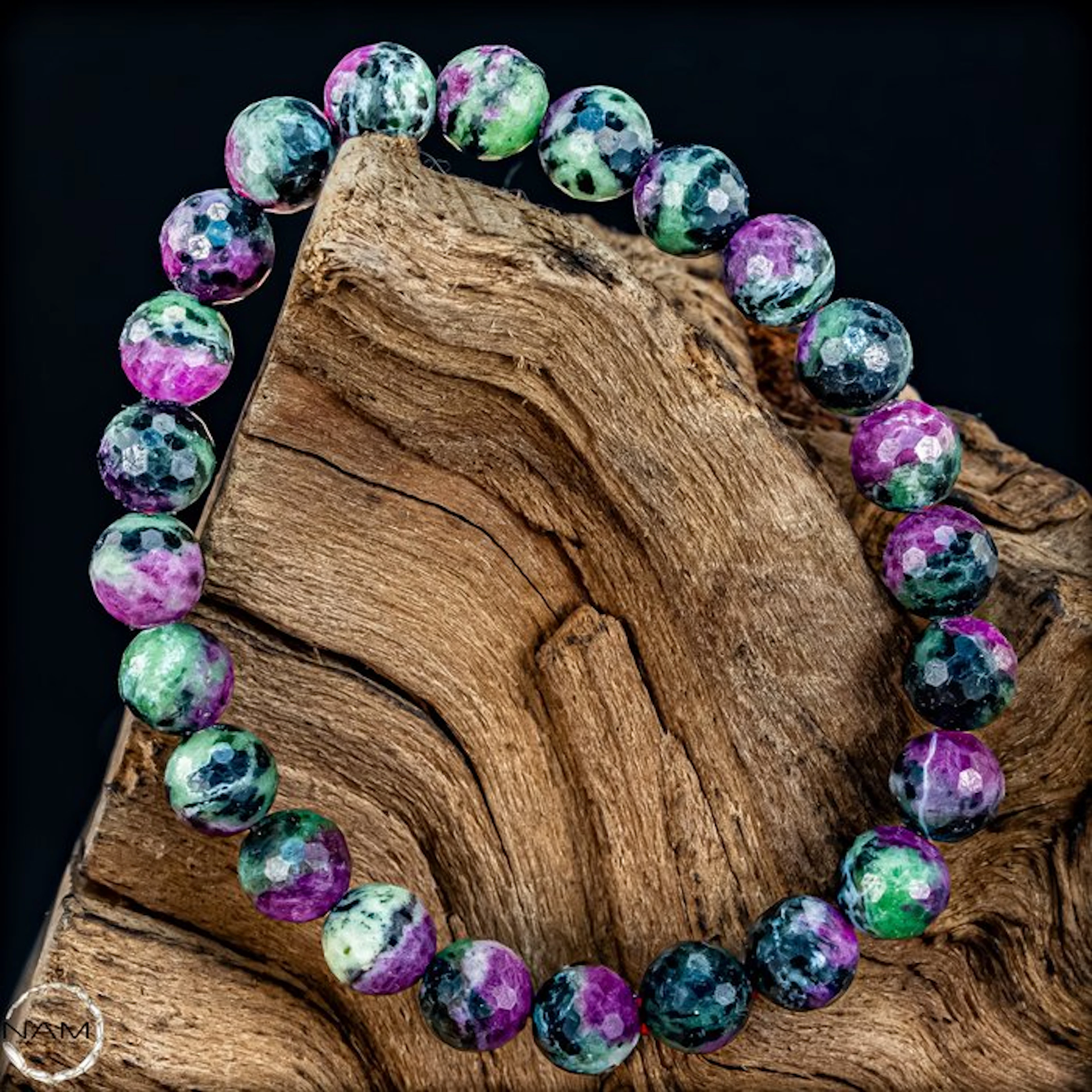 Natural ruby-zoisite gemstone bracelet – Faceted...
