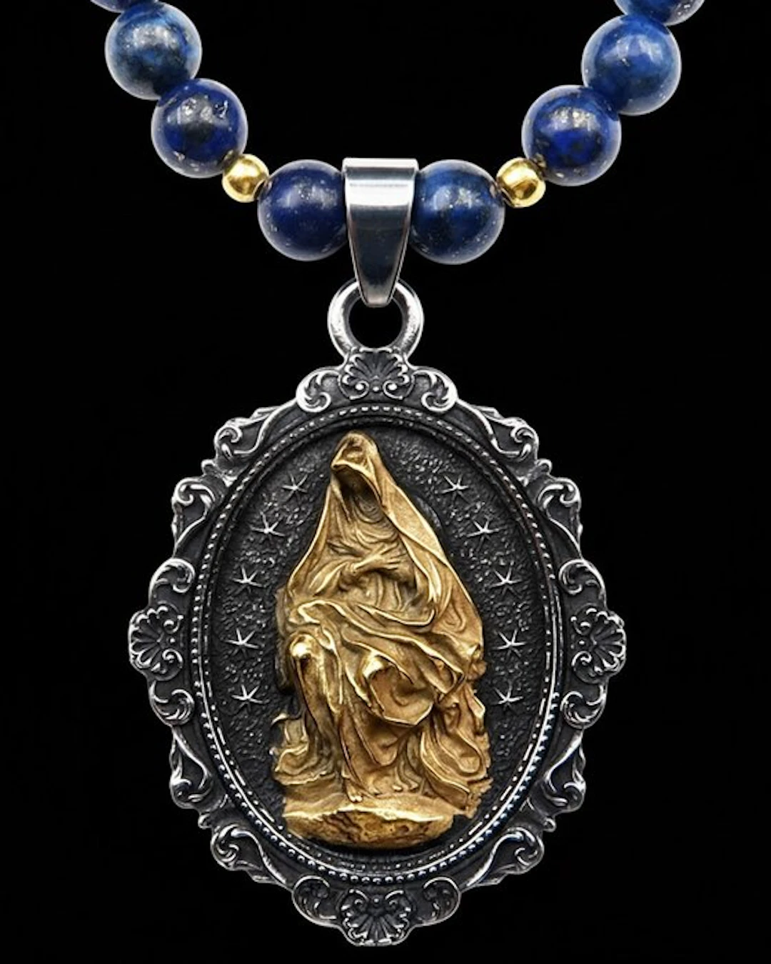 Lapis lazuli - Miraculous Medal Necklace – Virgin Mary –...