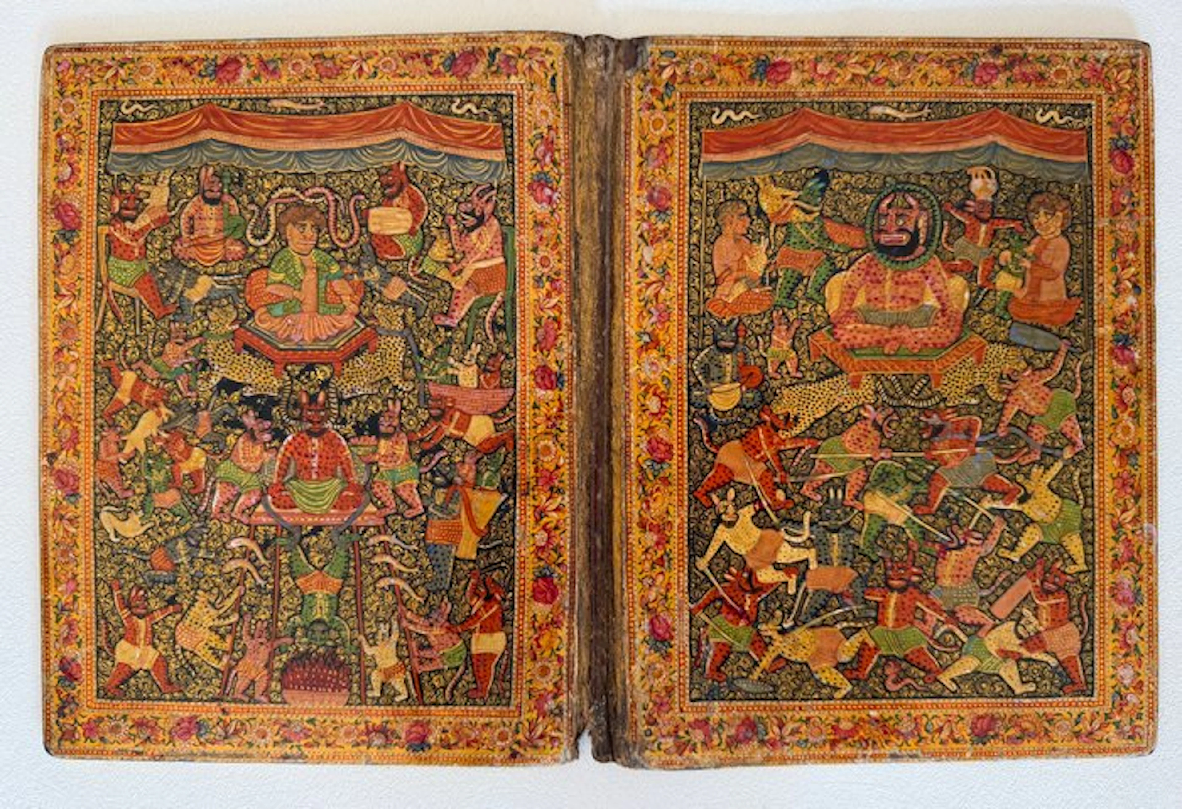 Inde, XIXe s. - Paire de Couvertures de Manuscrit (Pothi) en Bois Laqué - 1880