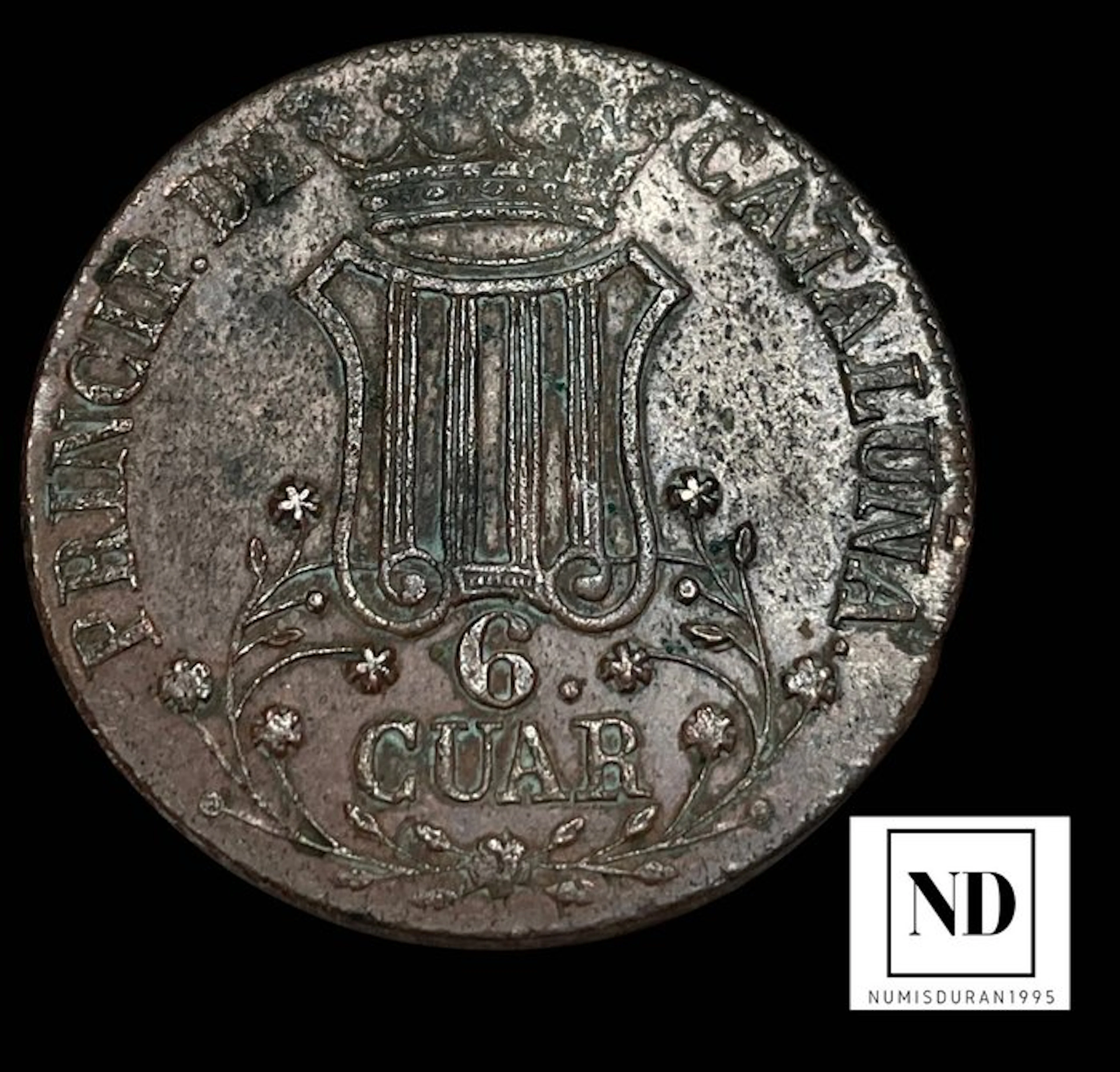 Kingdom of Spain. Isabel II. 6 cuartos 1844 - Barcelona (No reserve price)