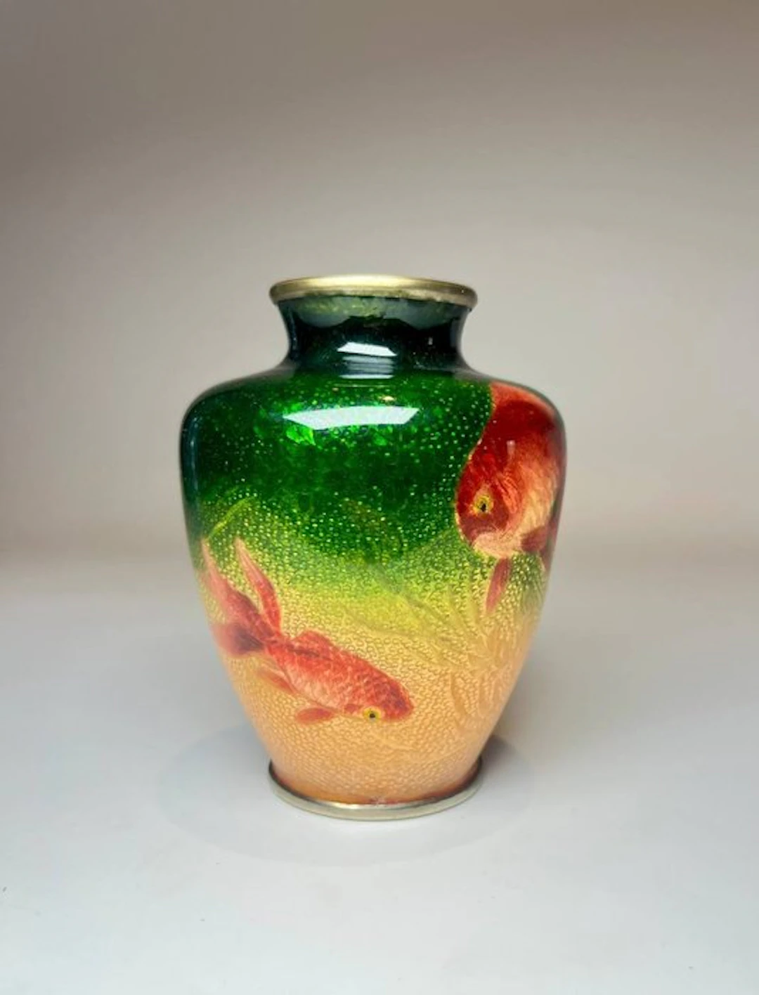 Vase - Enamel, Copper, Silver - Japan - Koi ginbari