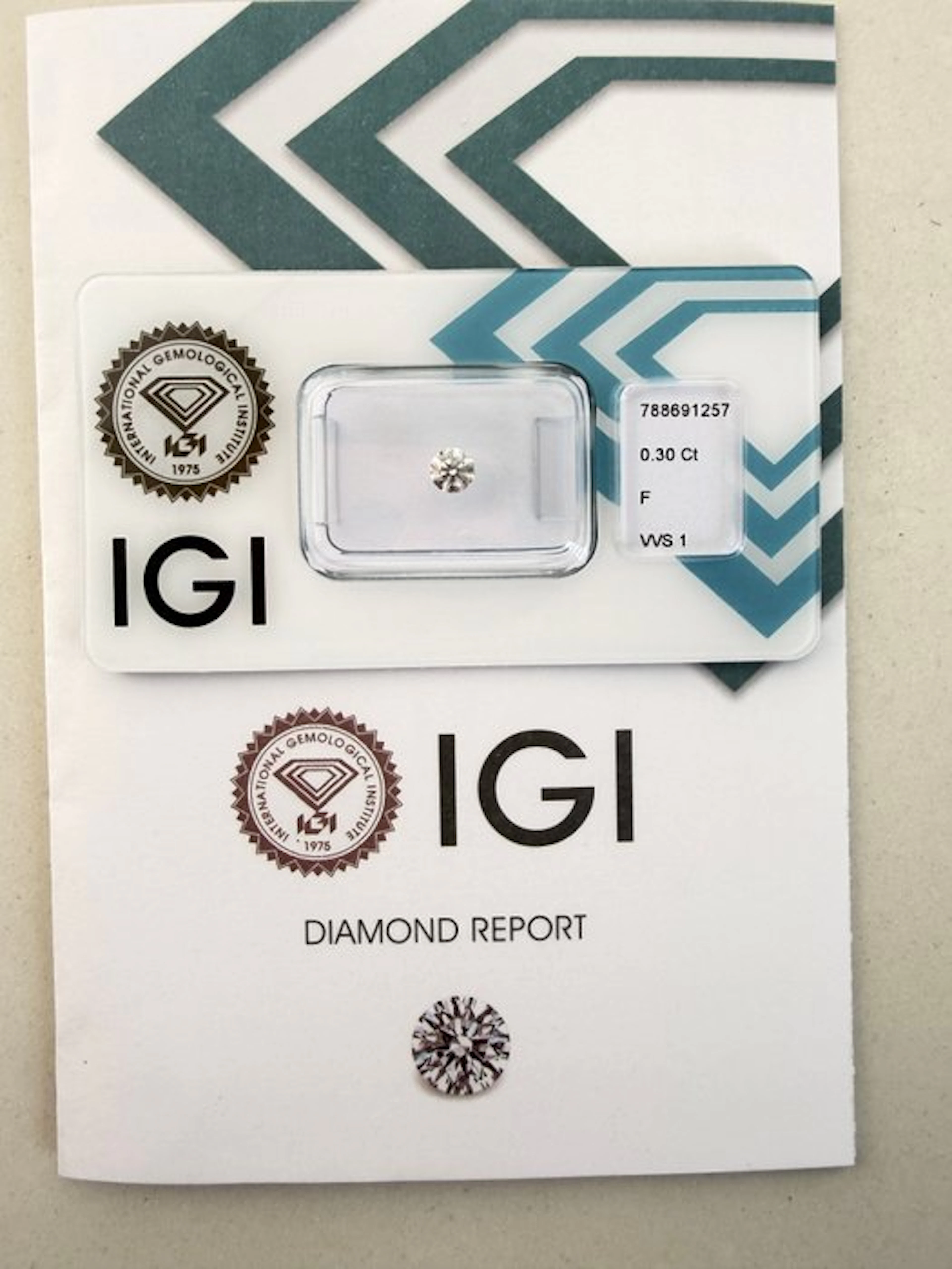 1 pcs Diamond (Natural) - 0.30 ct - Round - F - VVS1...