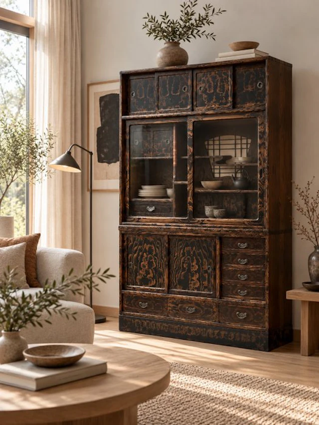 Cupboard - Keyaki (Japanese Zelkova) wood veneer with...