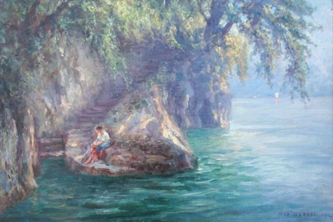 Max Usadel (1880-1950) - Uferlandschaft mit einer auf Steintreppe
