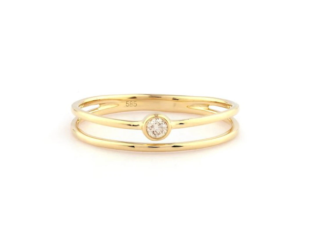 No reserve price - Ring - 14 kt. Yellow gold - 0.06ct. tw. Diamond (Natural)