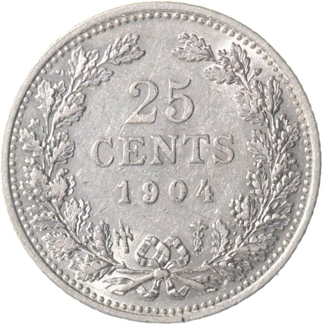 Netherlands. Wilhelmina. 25 Cent 1904 KWALITEIT (No reserve price)