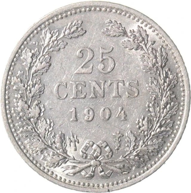 Netherlands. Wilhelmina. 25 Cent 1904 KWALITEIT (No reserve price)