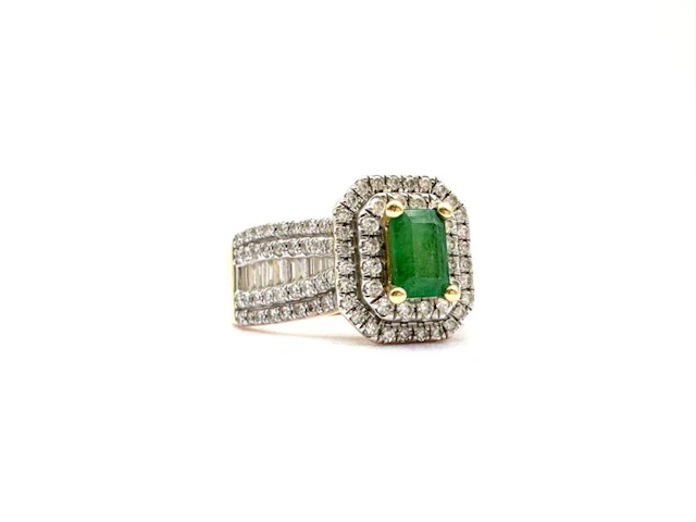 No reserve price - Ring - 18 kt. Yellow gold - 1.30ct. tw. Emerald - Diamond