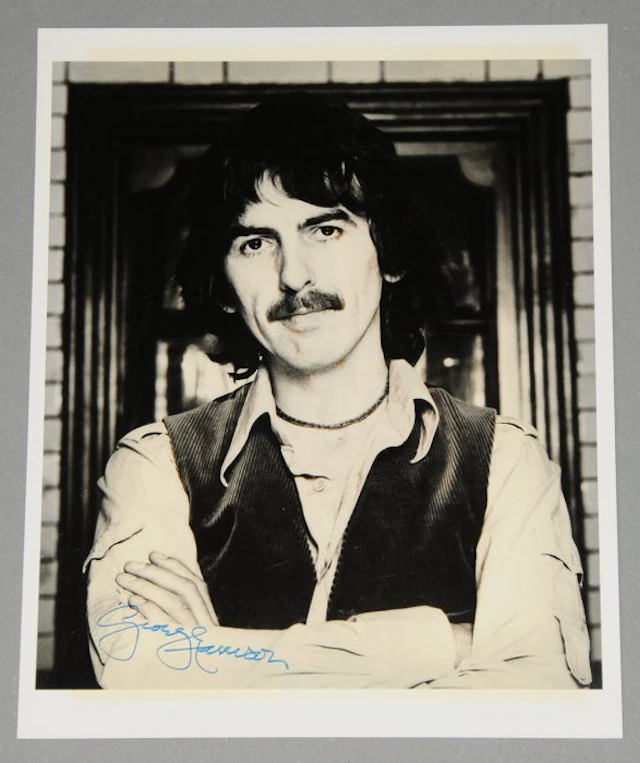 George Harrison / Beatles signed b/w promotion photograph...