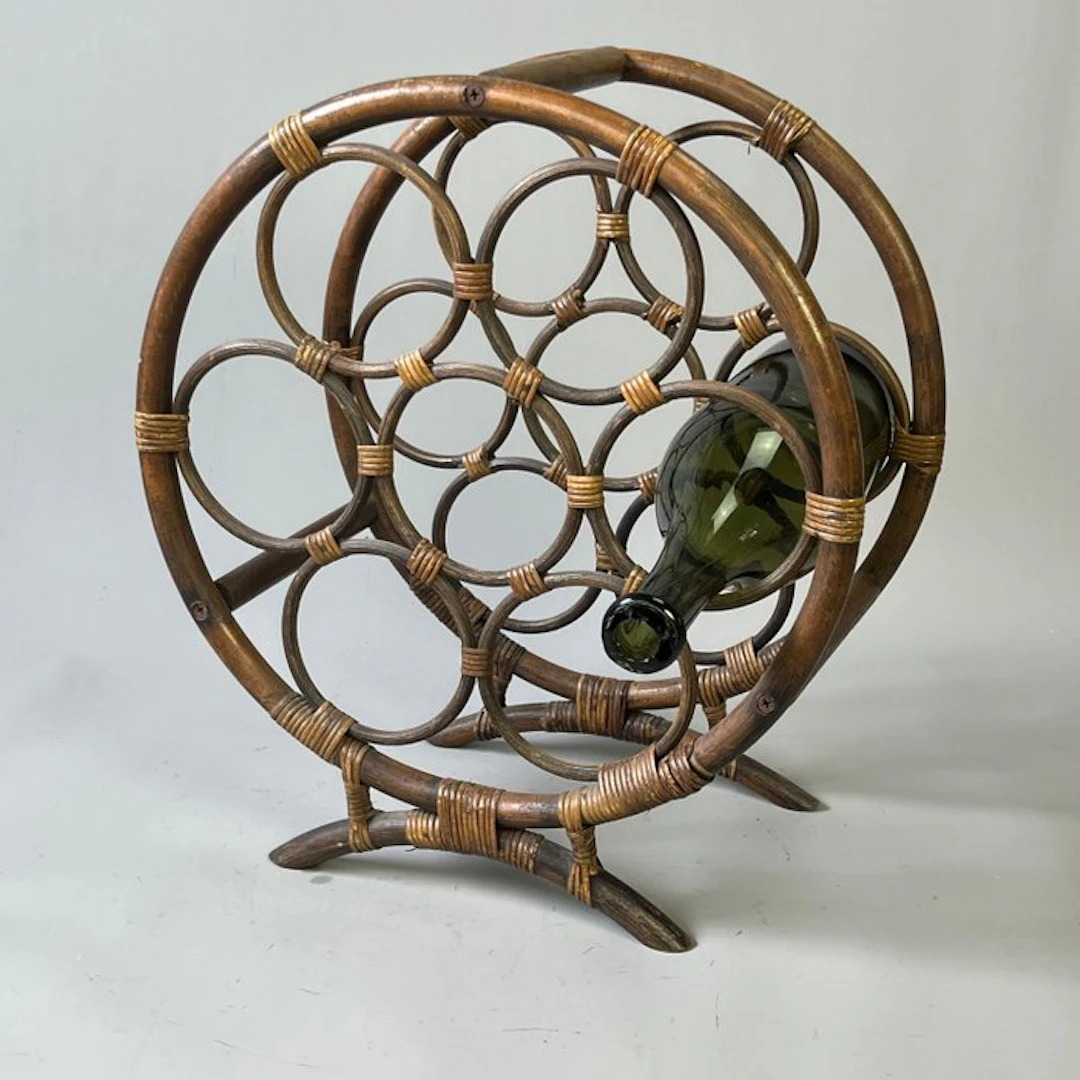 Rack - Vintage - Round rattan wine rack or holder - circa 1960 - Rattan