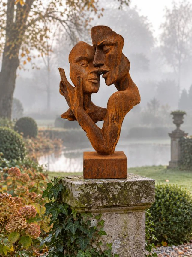 Sculpture, metal artistic statue "The hidden face" - 30 cm - Cast iron