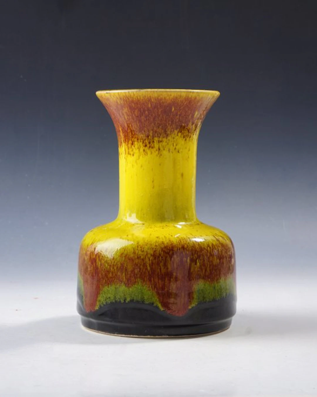 Jasba - Vase - Citron yellow and Bordeaux drip glaze •...