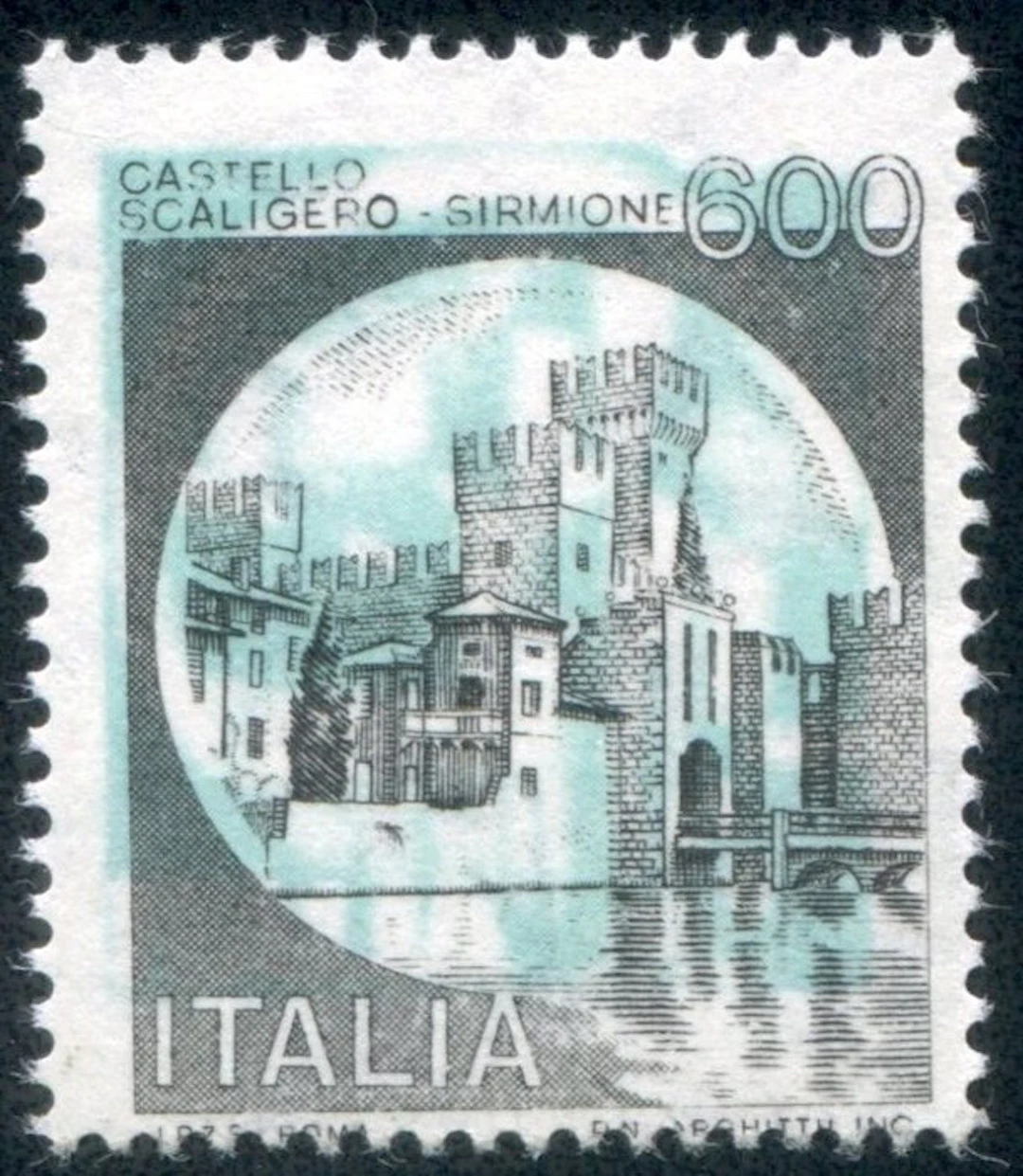 Italian Republic 1980 - Castelli 600 lire Sirmione green...