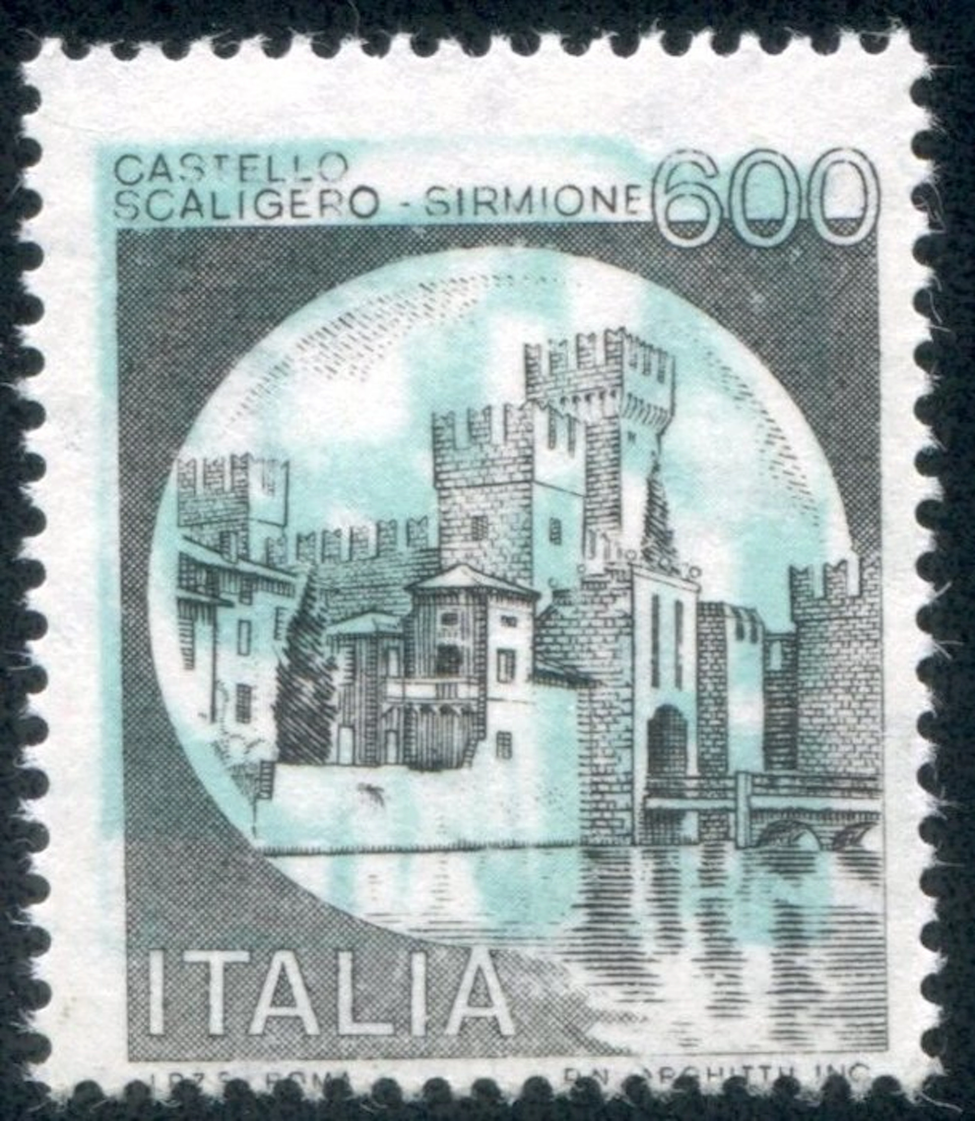 Italian Republic 1980 - Castelli 600 lire Sirmione green...