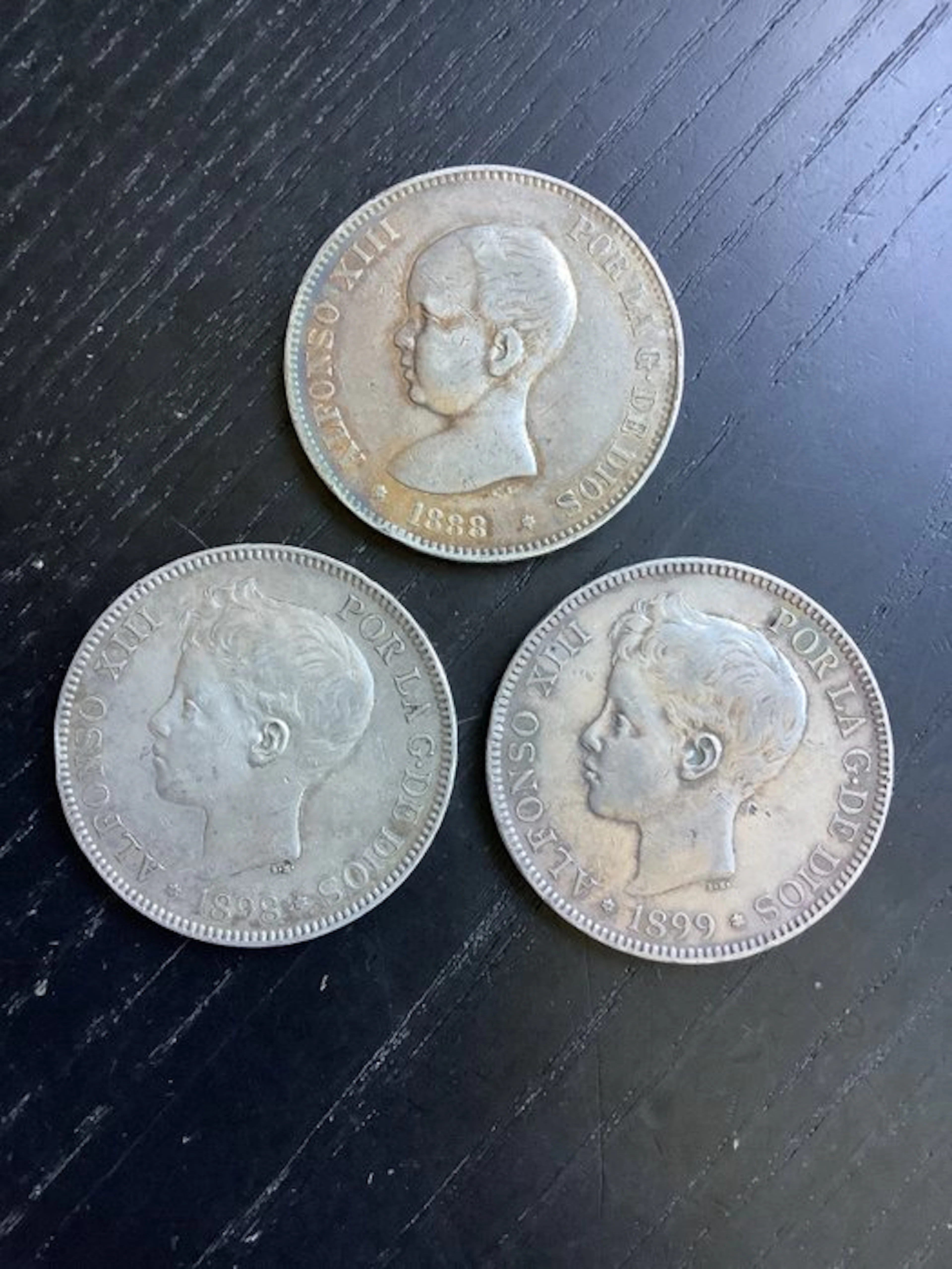 Spain. Alfonso XIII. 5 Pesetas 1888-1899 (3 munten) (No reserve price)