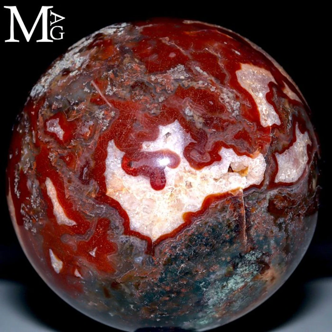 Red and Green Moss Agate Sphere from Madagascar - Earthy...