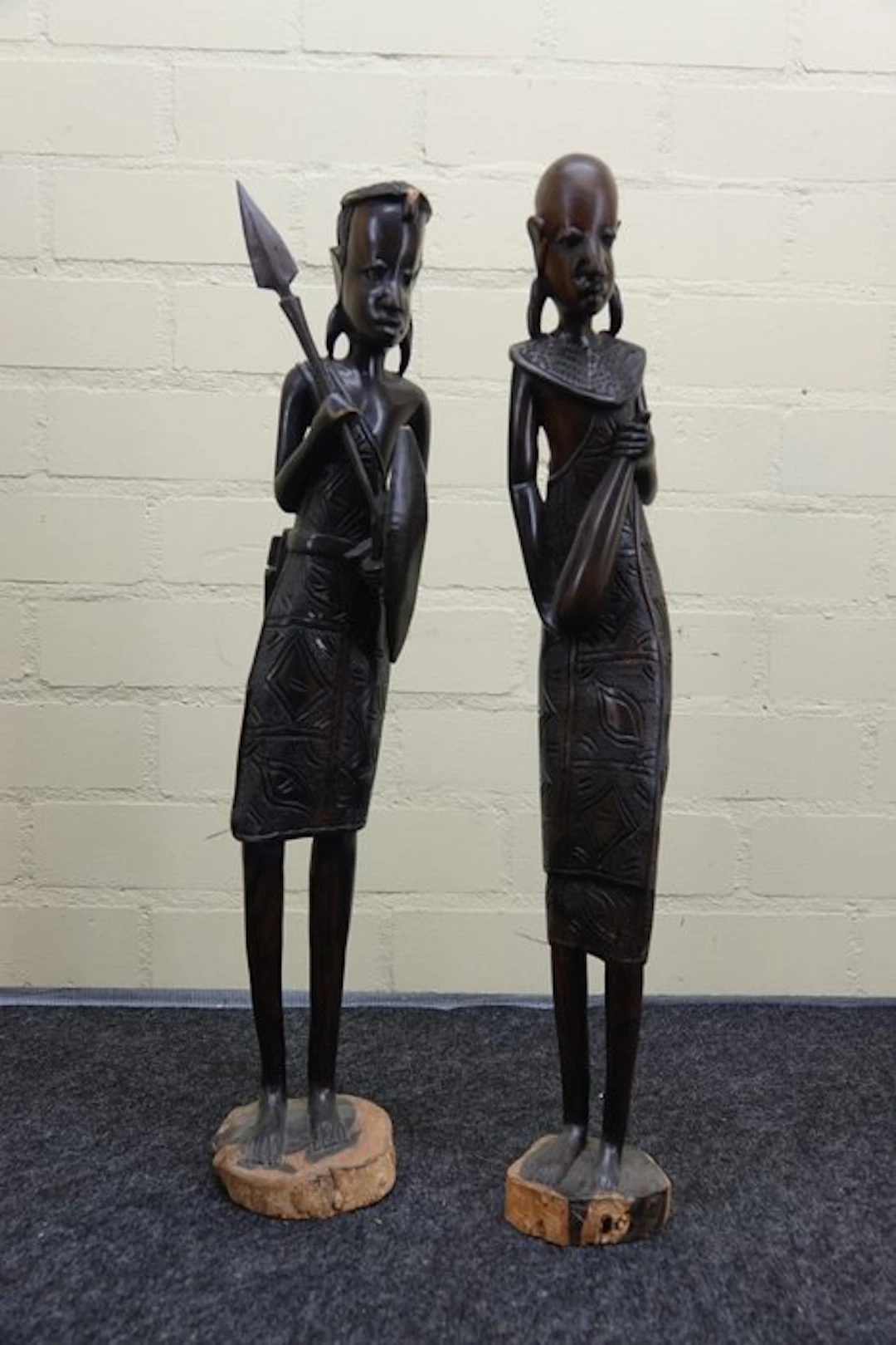Sculpture, Houten beelden Afrikaanse jagers - 60 cm - Wood