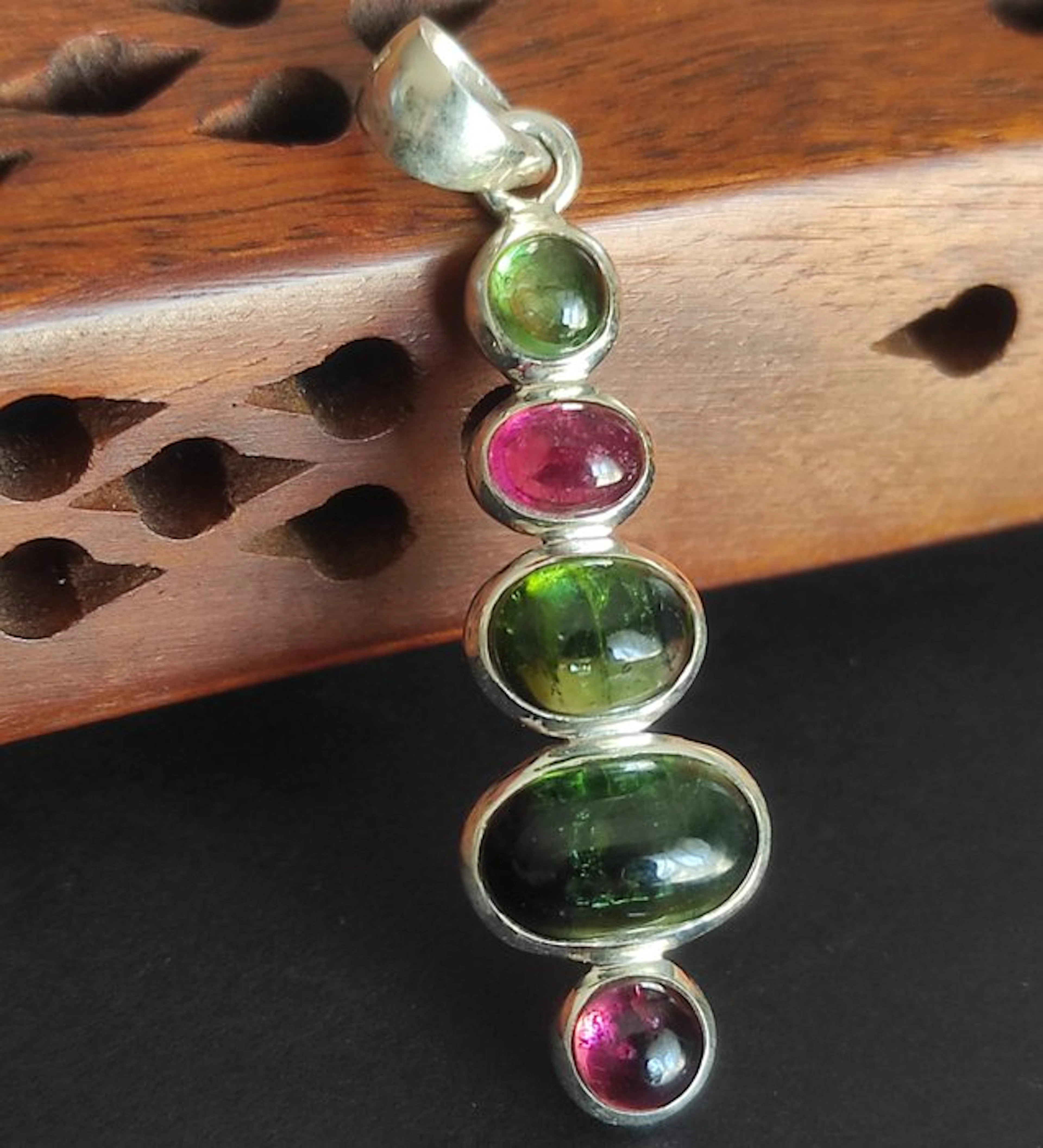 Pink and green tourmaline Sterling silver pendant...