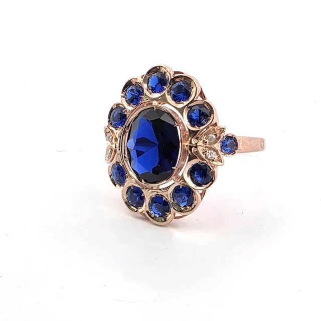 No reserve price - Ring - 9 kt. Rose gold, Silver Spinel - Diamond