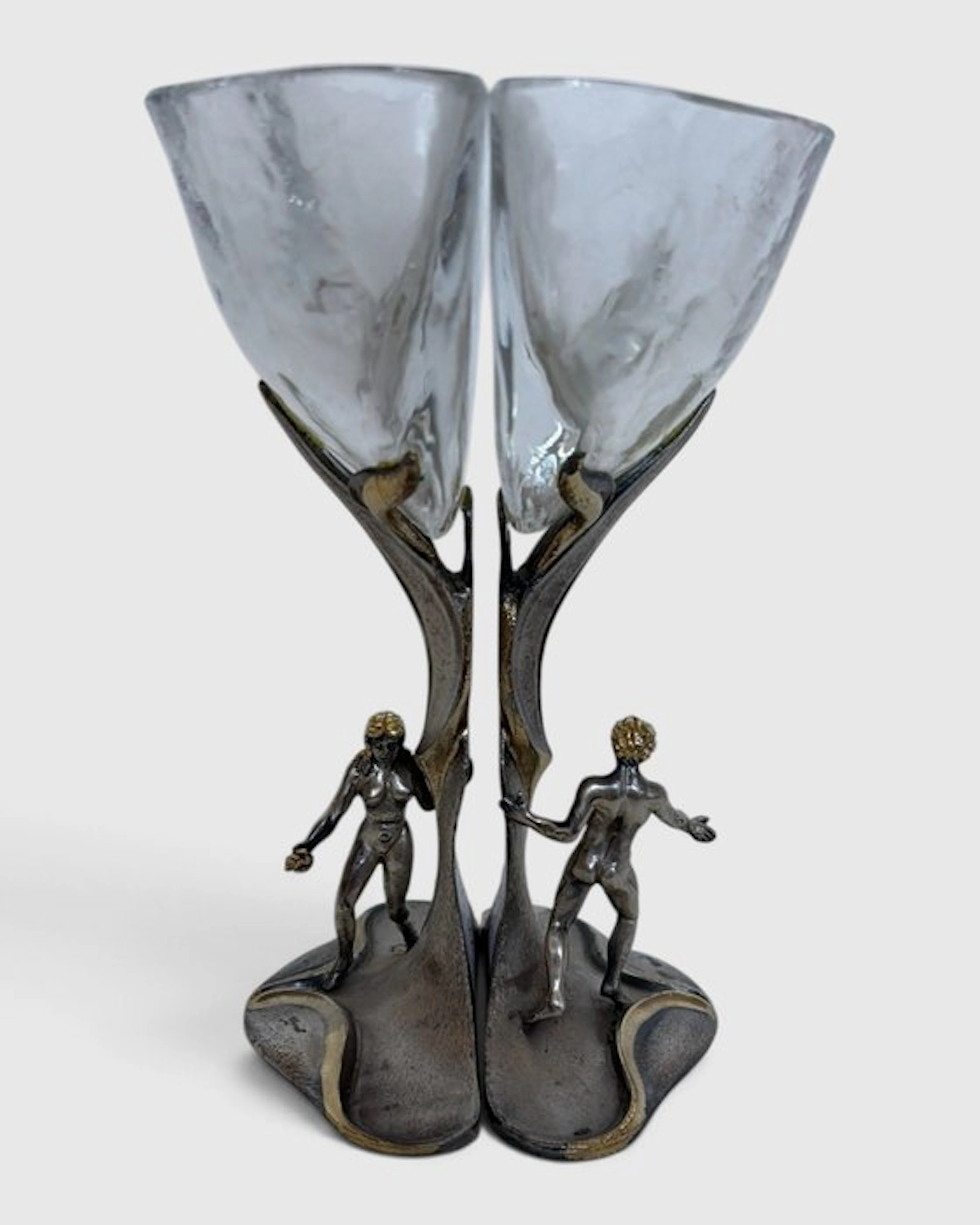 Sculpture, Coppa Lui&Lei - 18 cm - Metal, Glass