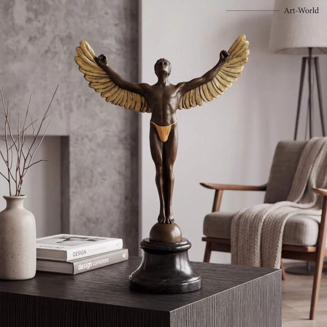 Statue, Exclusief sculptuur van Icarus 41 cm - 41 cm - Bronze, Marble