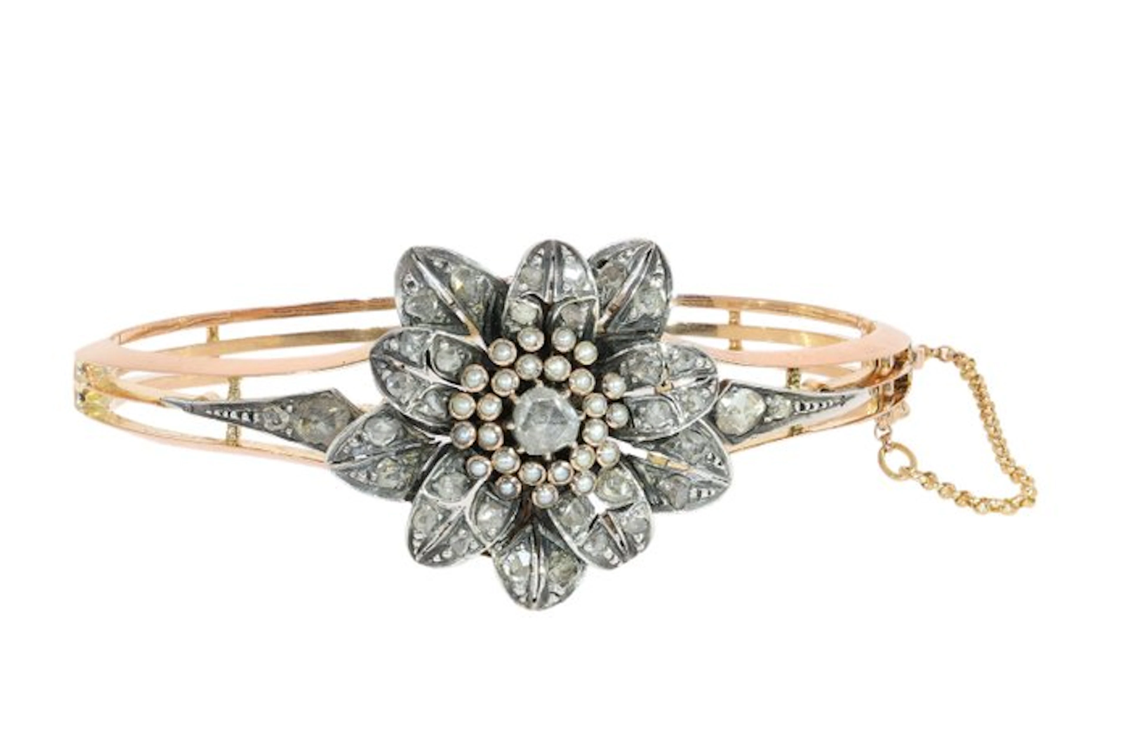 Bracelet - 18 kt. Rose gold Diamond (Natural) - Pearl - Antique Victorian 1880