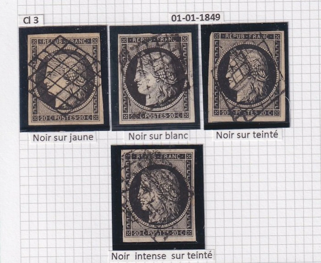 France 1849 - différentes teintes du 20ct cérès - Yvert n°3