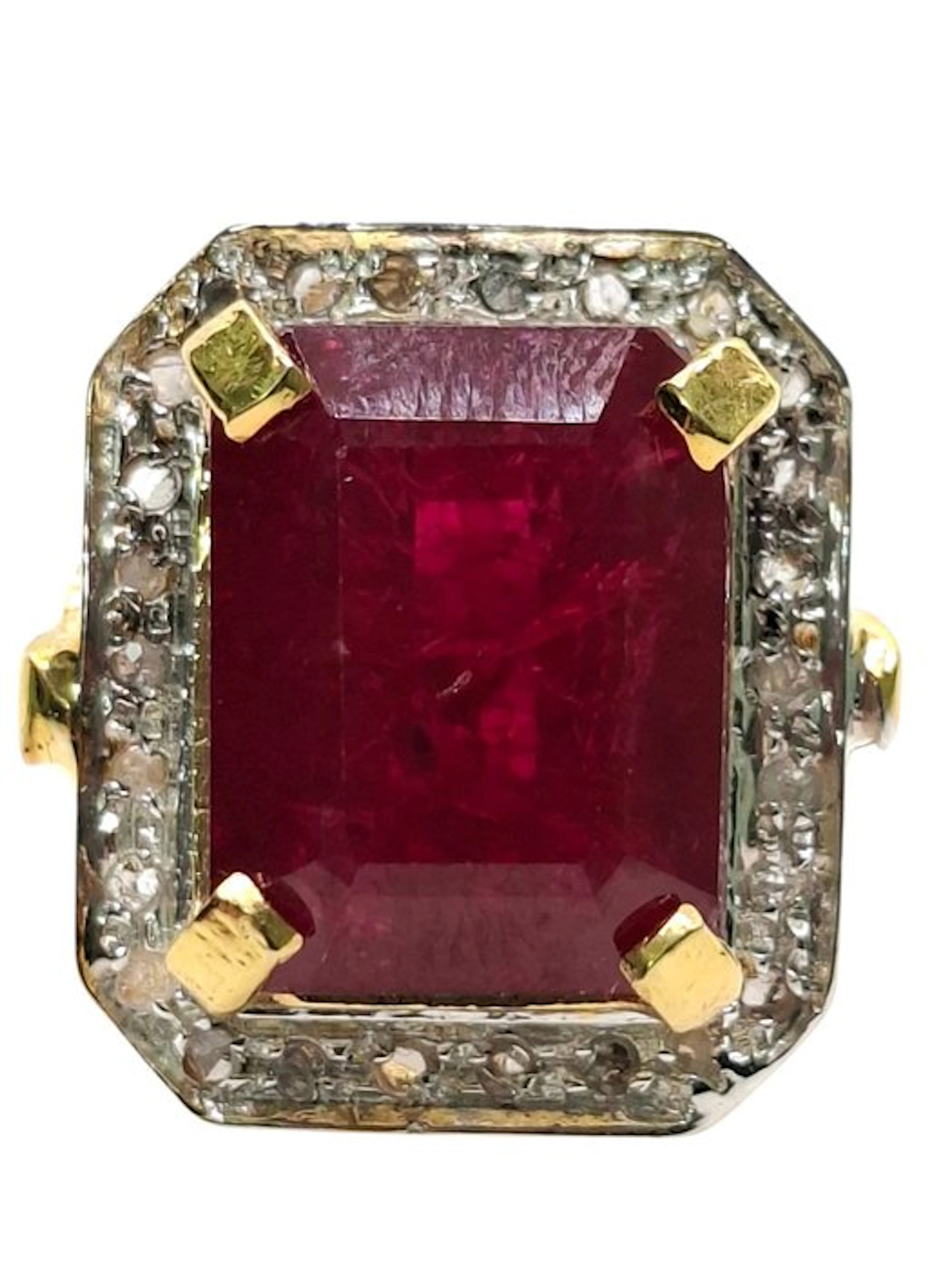 No reserve price - Ring - 9 kt. Silver, Yellow gold Ruby - Diamond