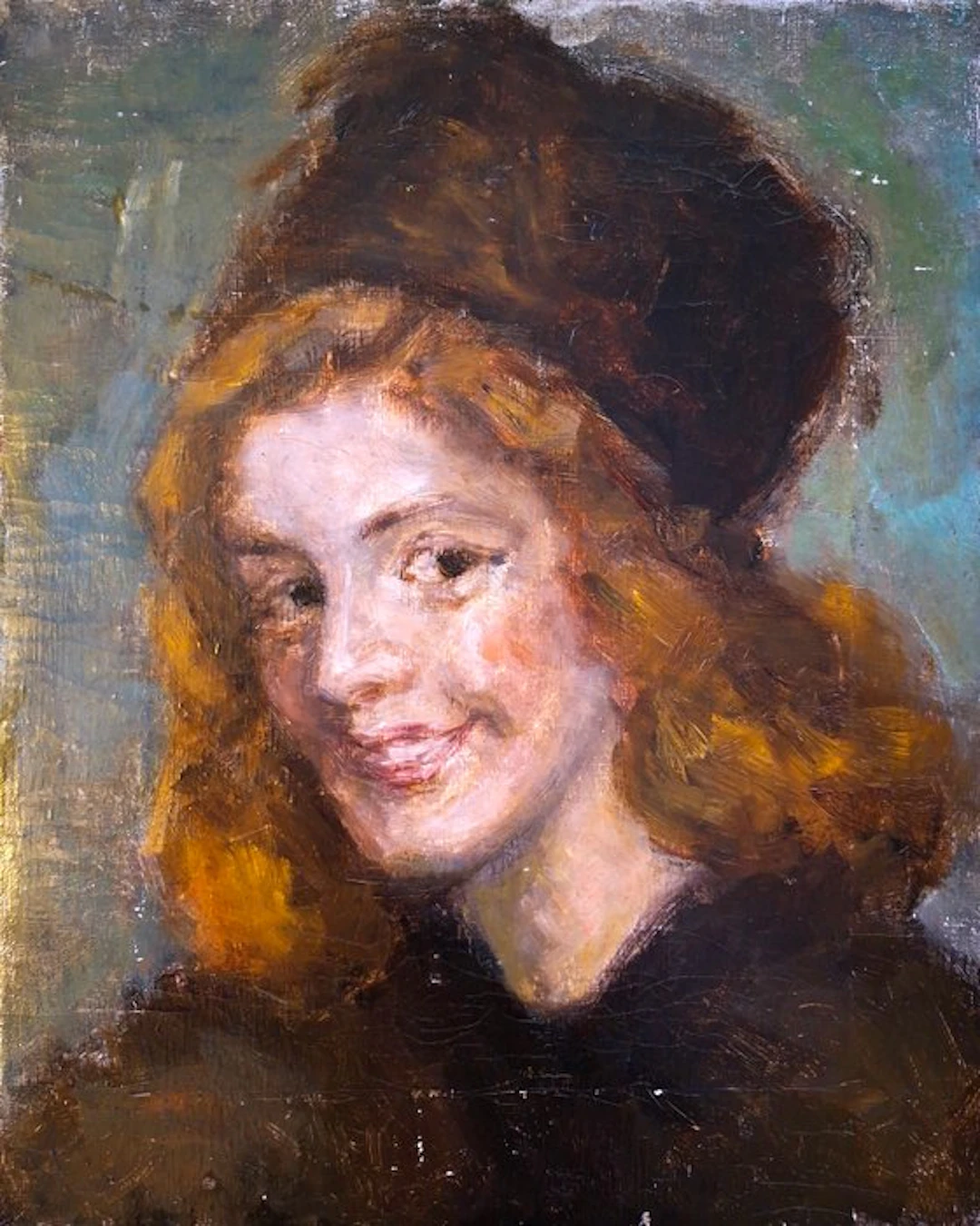 Haagse School (XX) - Portret van een glimlachende vrouw met hoed