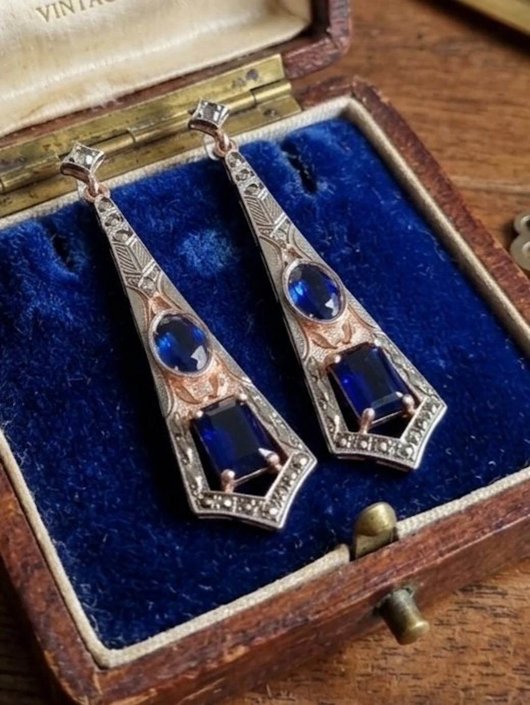No reserve price - Earrings - 9 kt. Silver, Rose gold Sapphire - Diamond