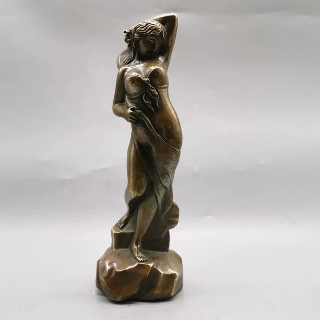 Sculpture, Bronze-finish sculpture of a beautiful lady - 23 cm - Copper