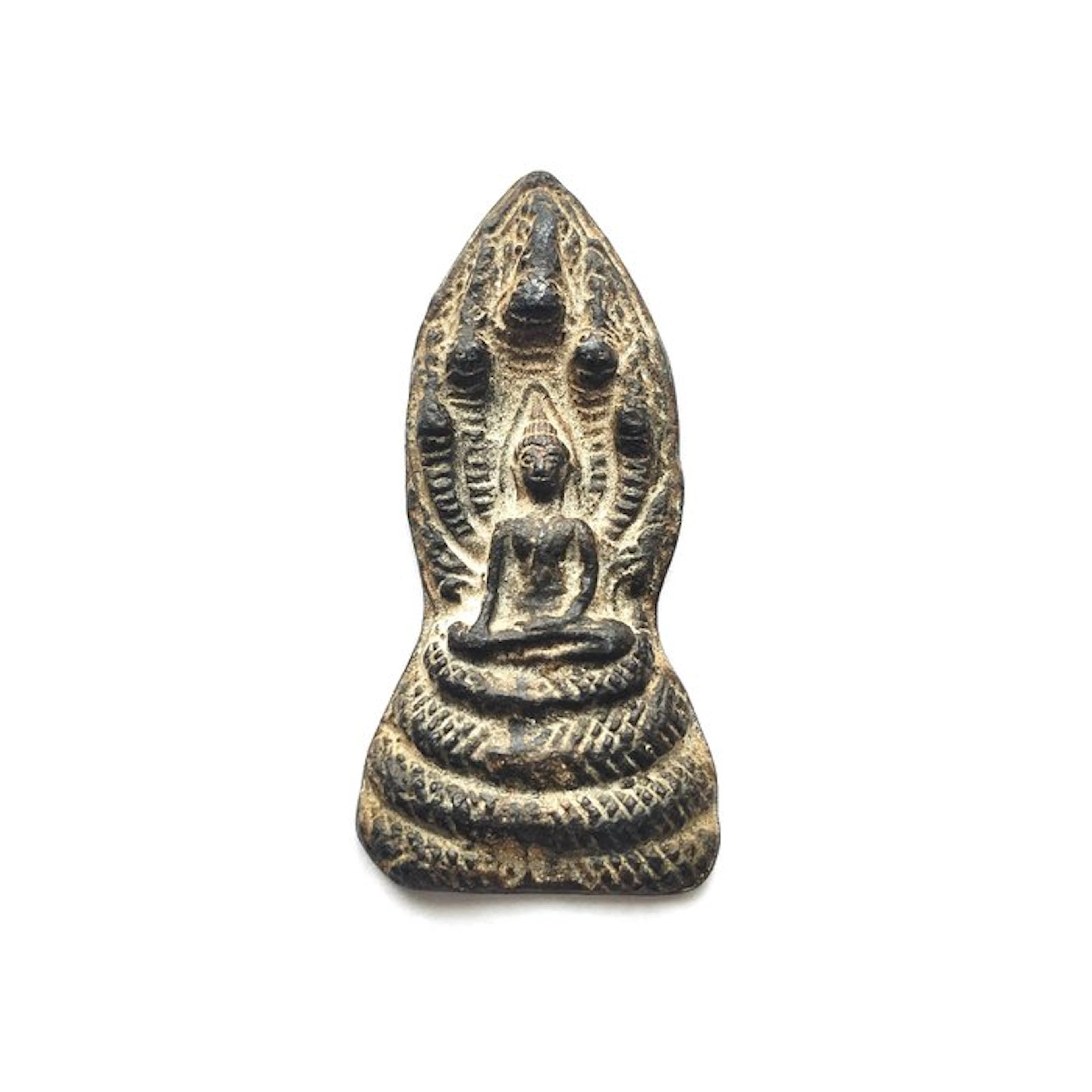 Ancient Indochinese Mixed Metal XS Sitting Buddha on Naga...