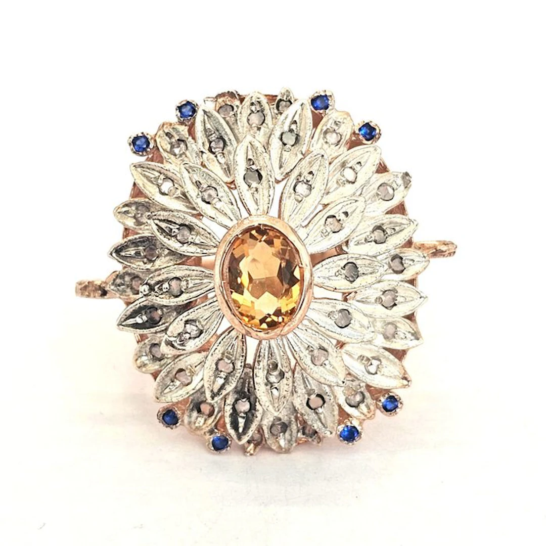 No reserve price - Ring - 9 kt. Rose gold, Silver Spinel - Diamond