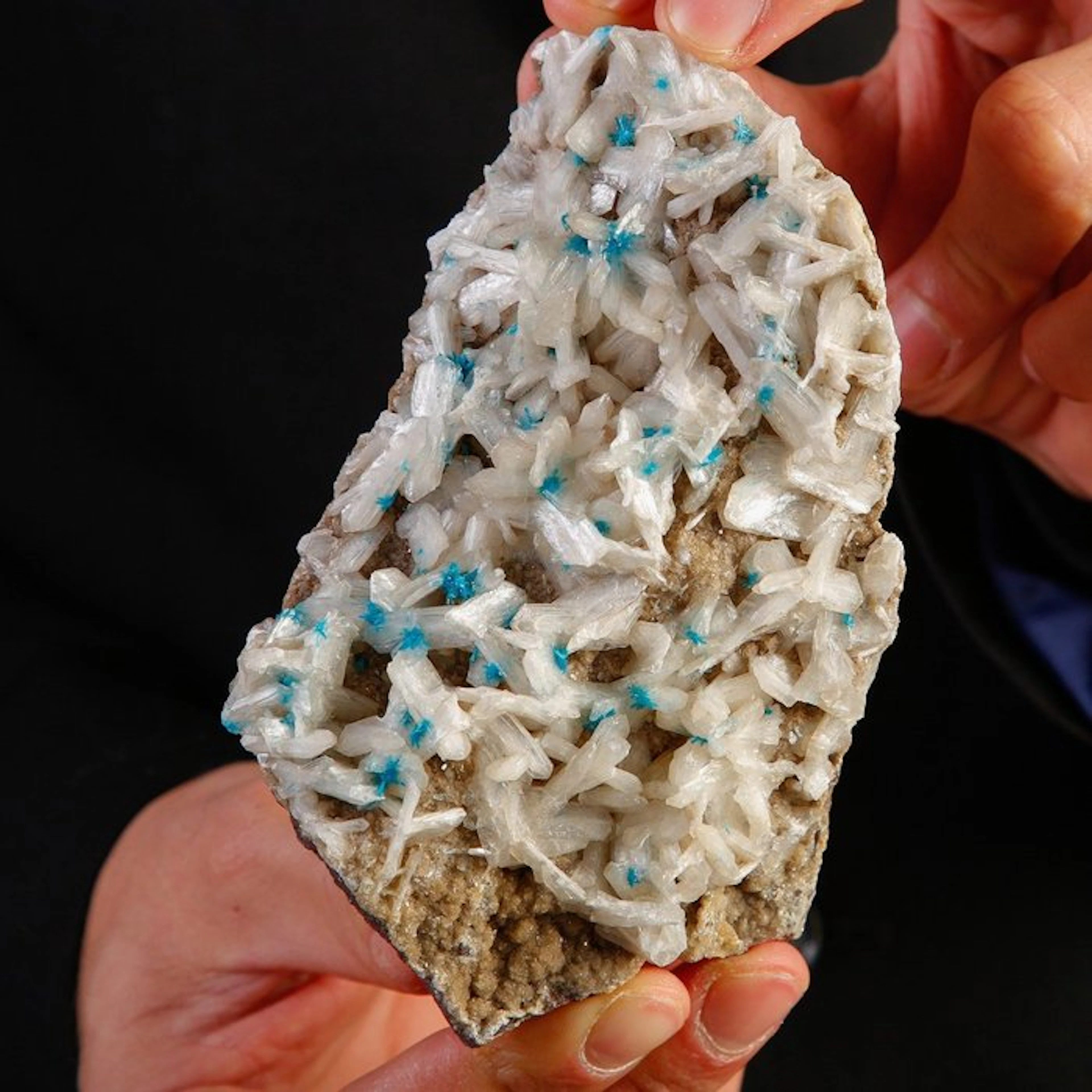Vibrant Blue Cavansite on Stilbite from India - Extinct...