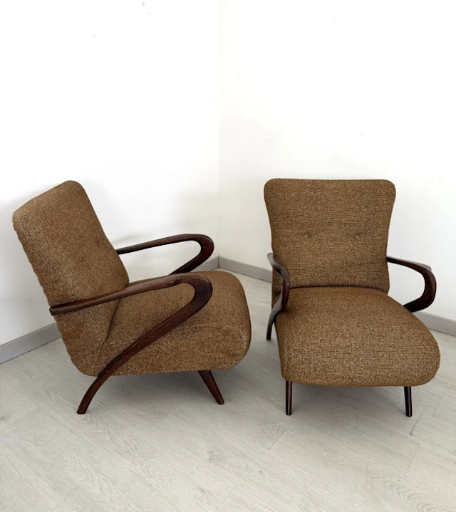 Armchair - Textile, Wood - Pair of armchairs