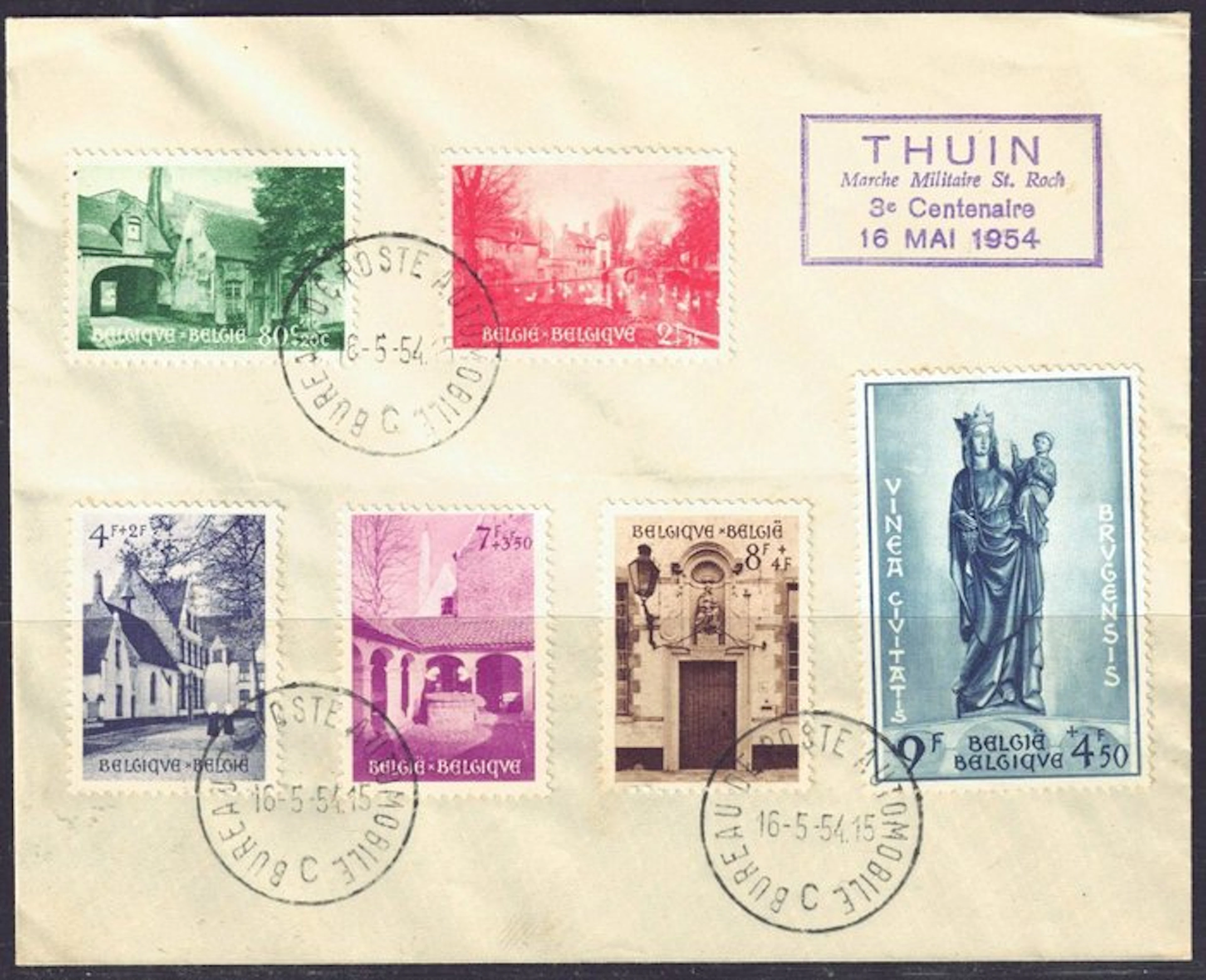 Belgium 1954 - Bruges on a letter with special stamp...